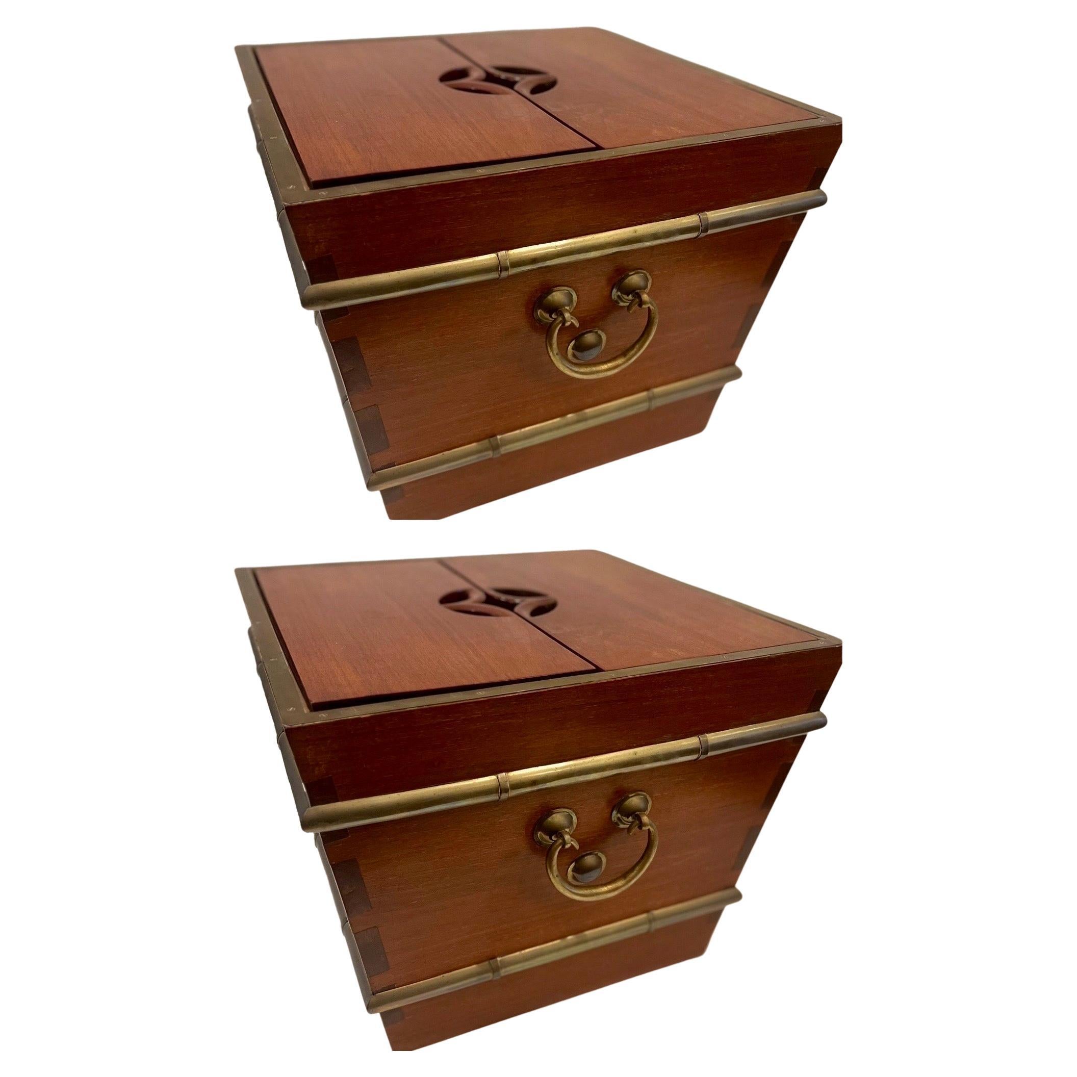 Pair of Chinese Solid Mahogany & Brass Large Ice Chest Box by George Zee For Sale