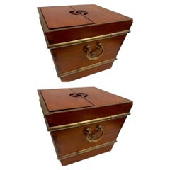 Pair of Chinese Solid Mahogany & Brass Large Ice Chest Box by George Zee
