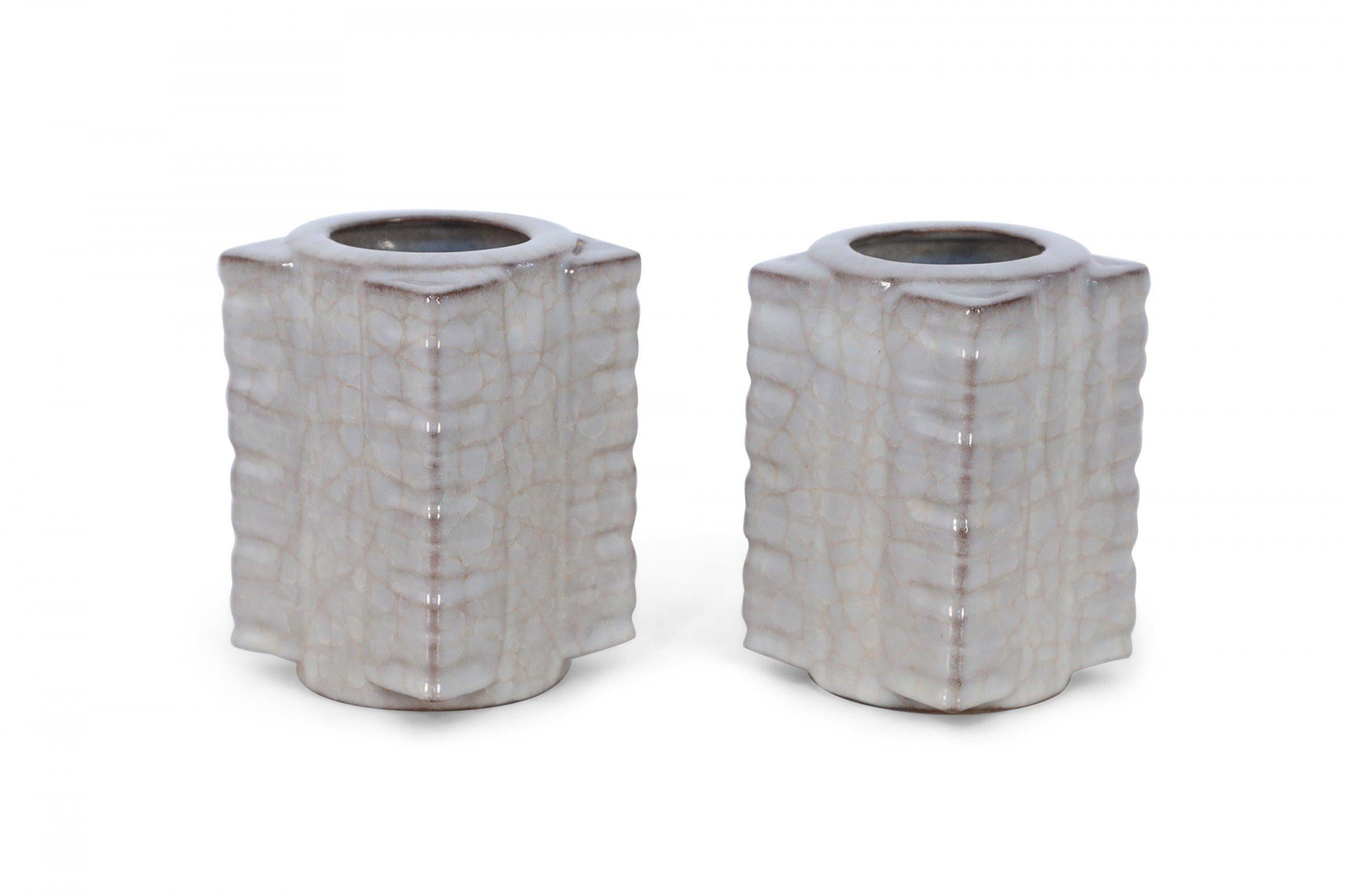 Pair of Chinese Song Dynasty Style Beige Cong Vases 2