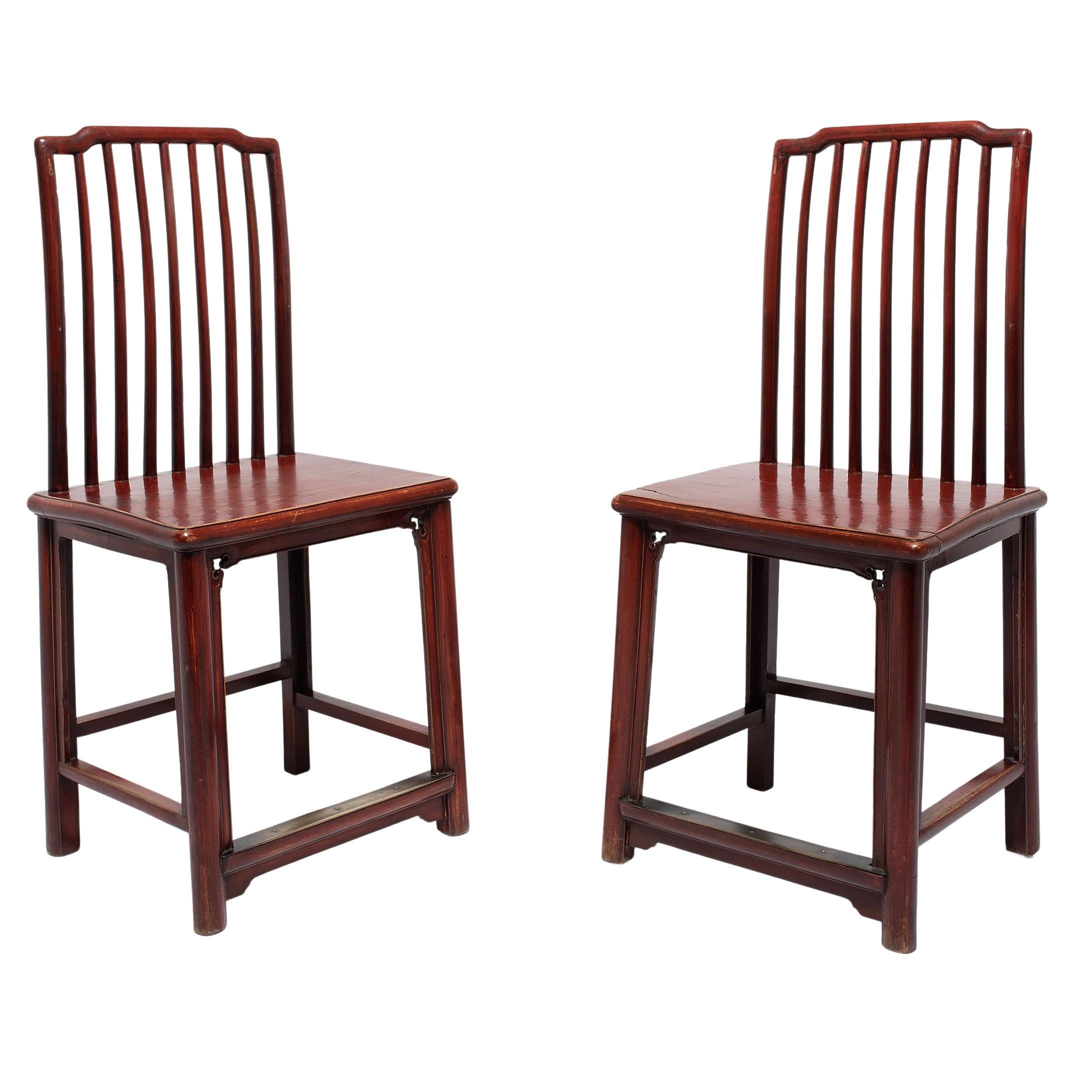 Pair of Chinese Spindleback Side Chairs, c. 1850 For Sale