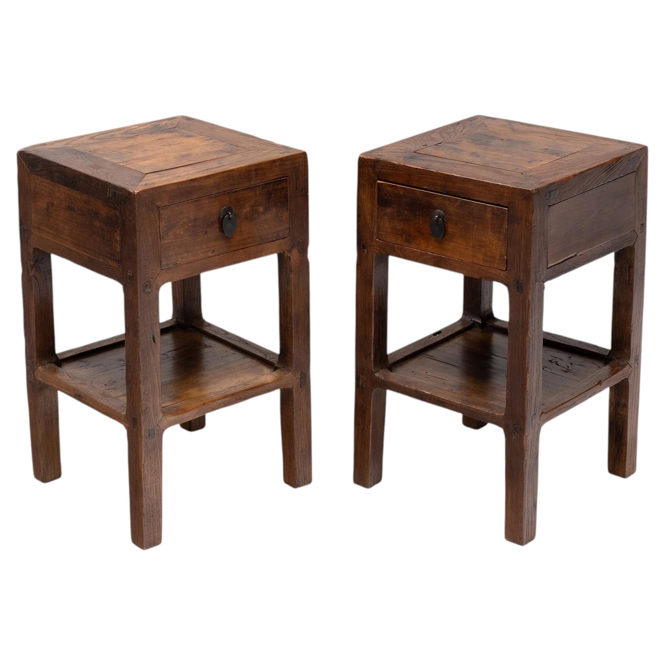 Pair of Chinese Square Corner End Tables, Late 19th Century For Sale