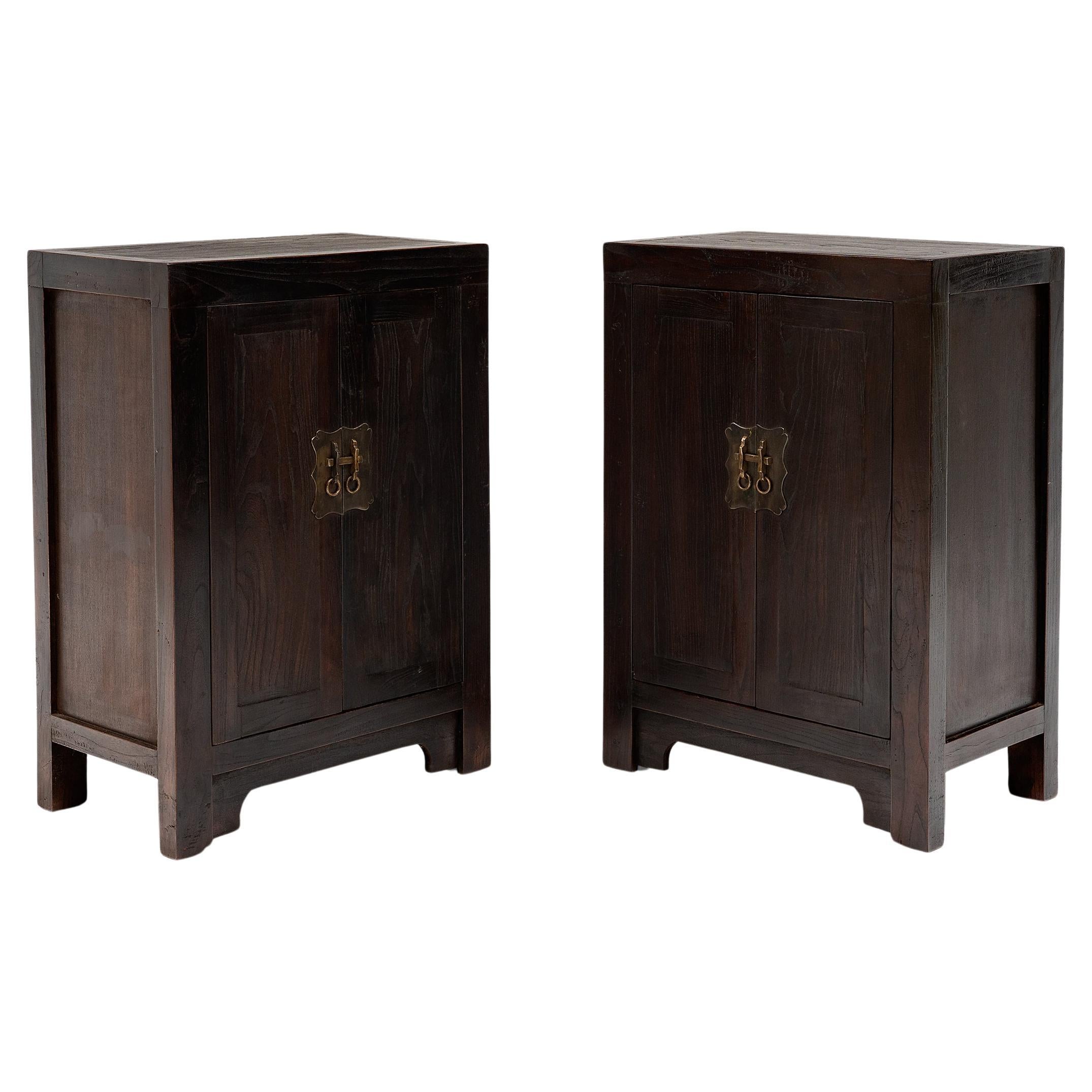 Pair of Chinese Square Corner Locking Cabinets For Sale