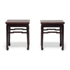 Pair of Chinese Square Stools with Humpback Stretchers, c. 1850