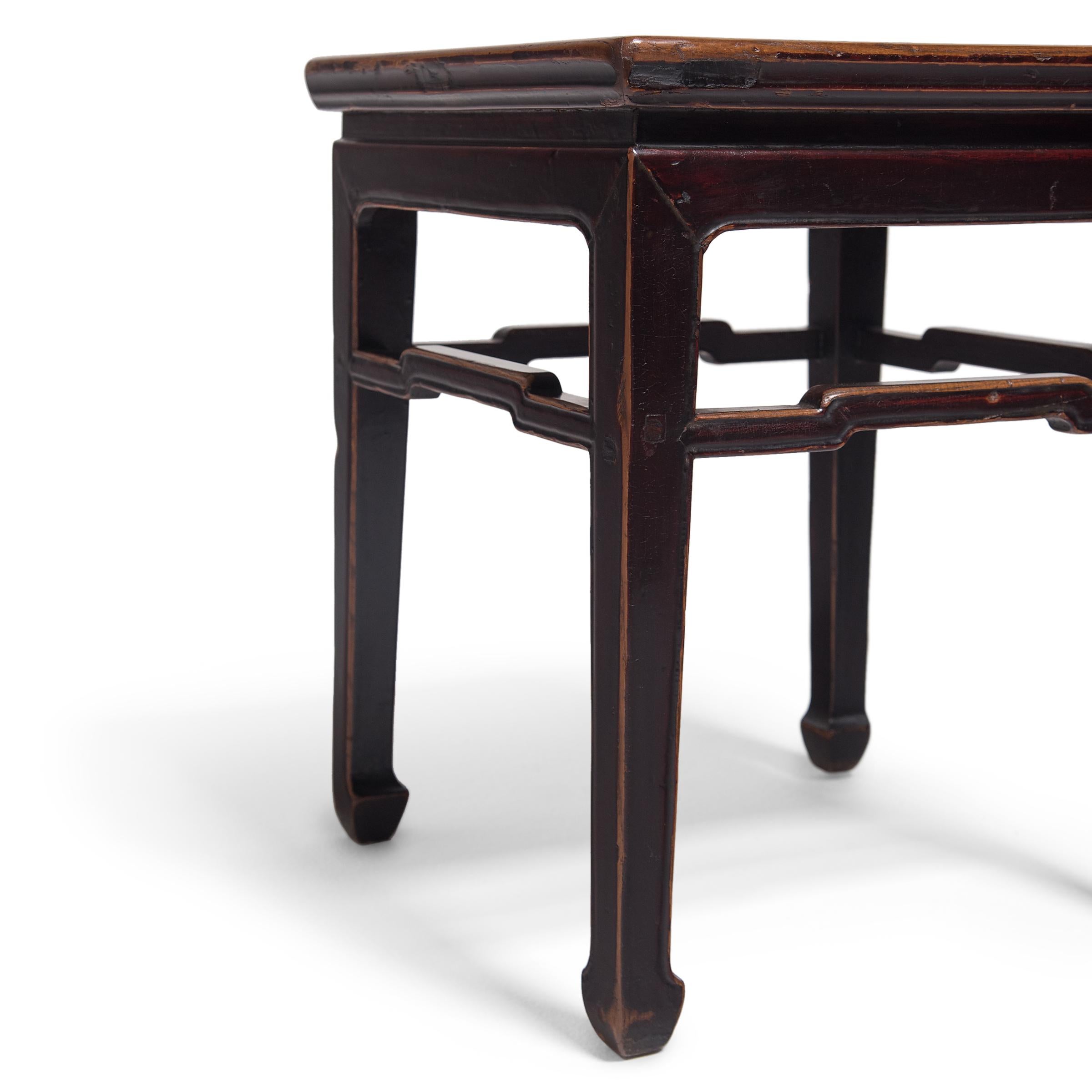 Pair of Chinese Square Stools with Humpback Stretchers, c. 1850 In Good Condition In Chicago, IL