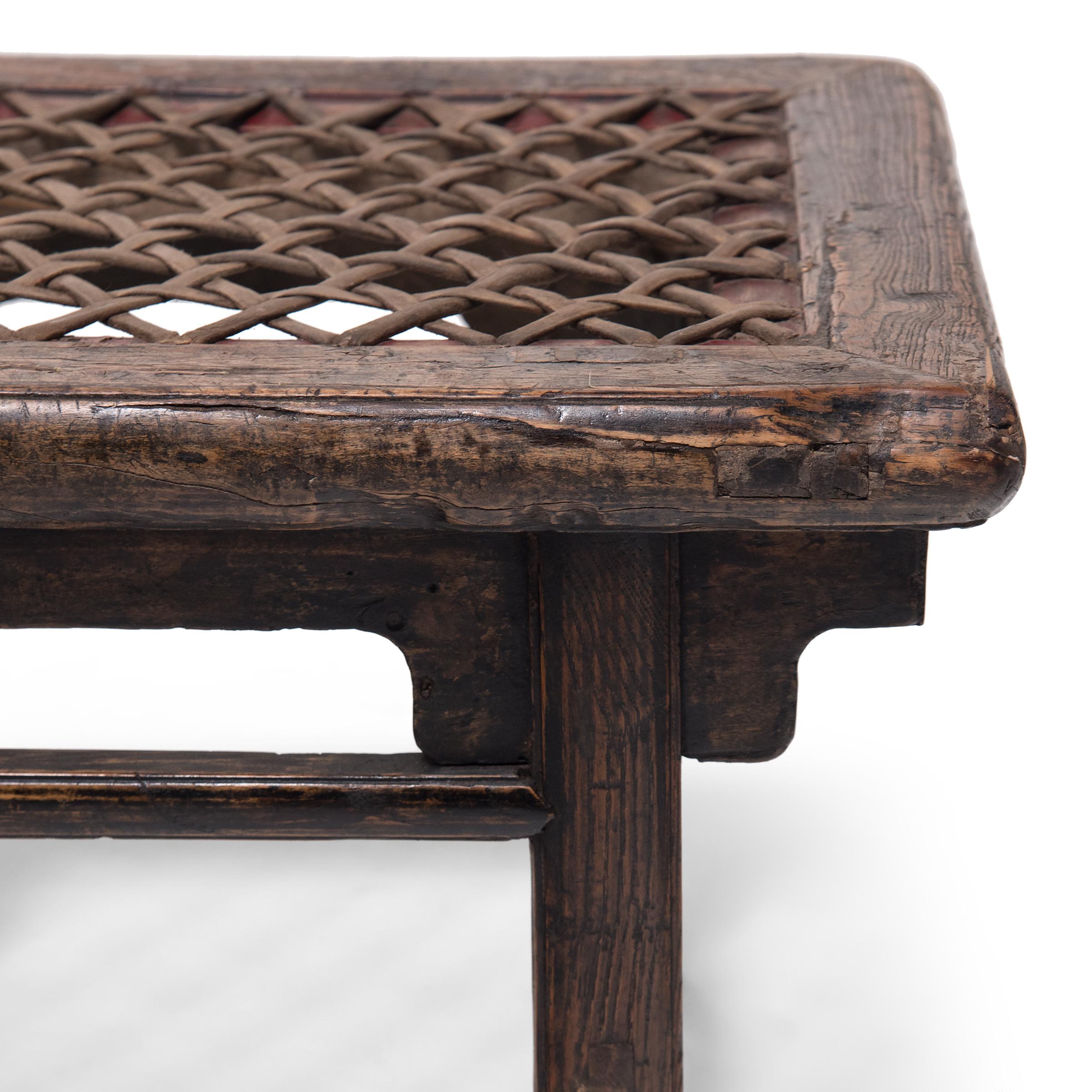 Pair of Chinese Square Stools with Woven Hide Tops, c. 1850 1