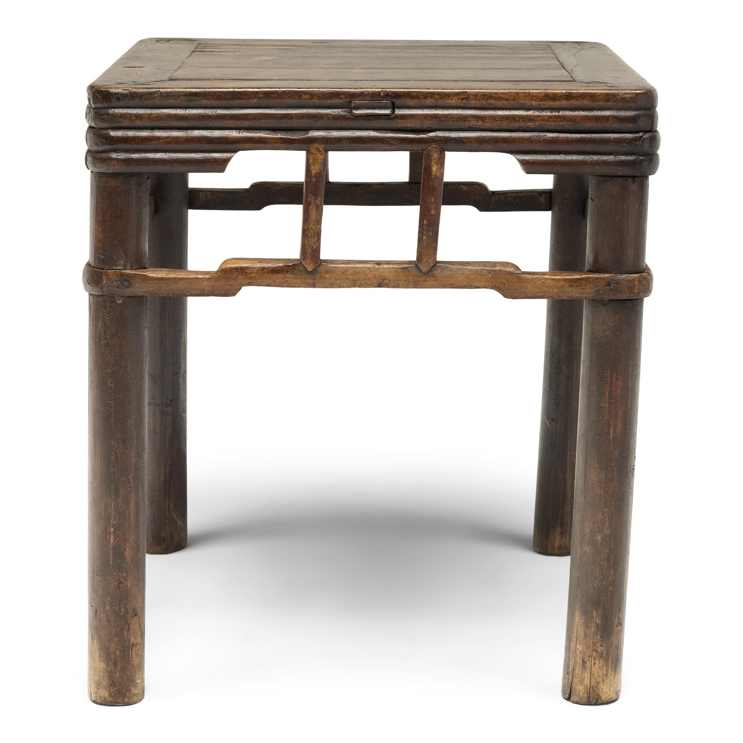 Pair of Chinese Stacked Stretcher Walnut Stools, c. 1850 For Sale 1
