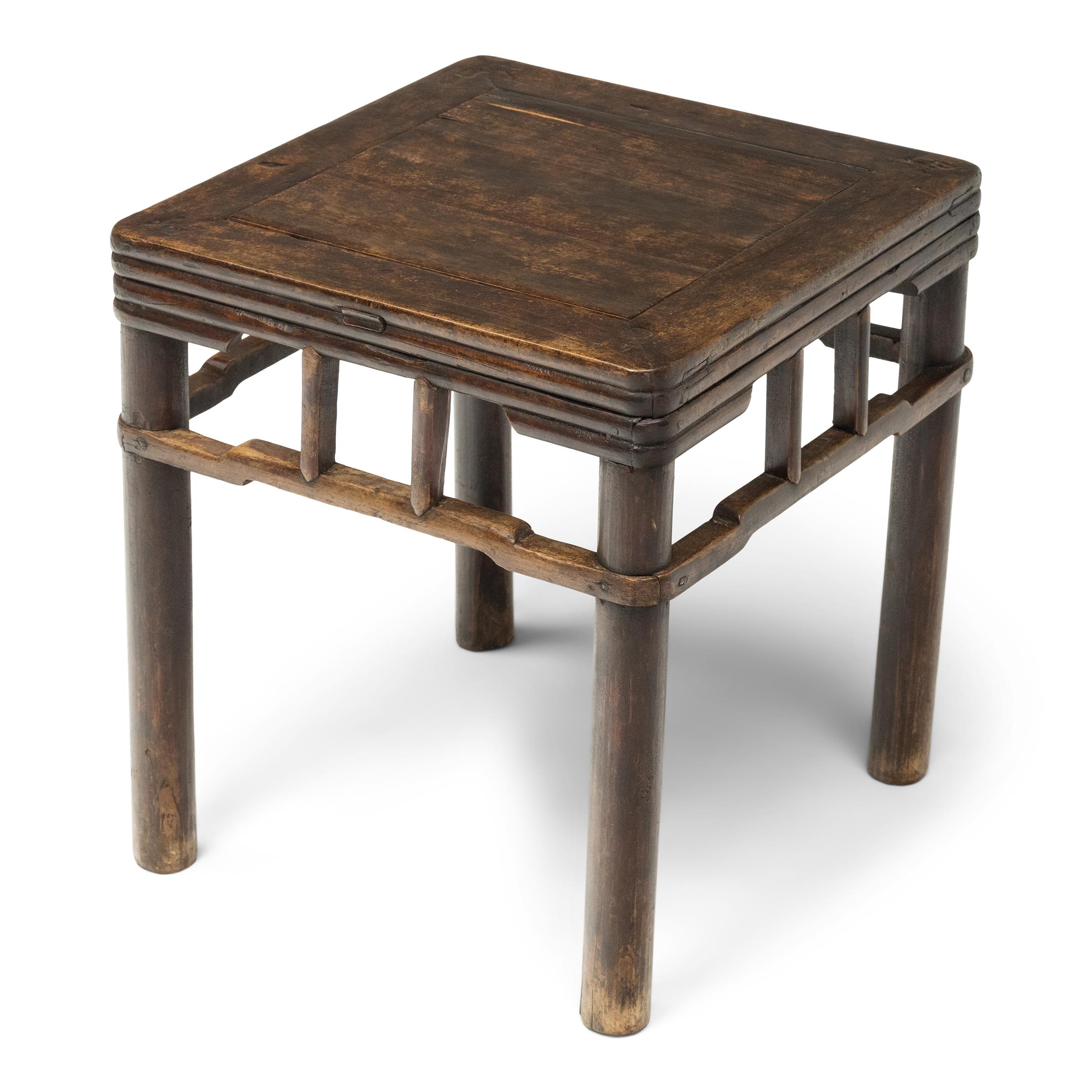 Pair of Chinese Stacked Stretcher Walnut Stools, c. 1850 For Sale 2