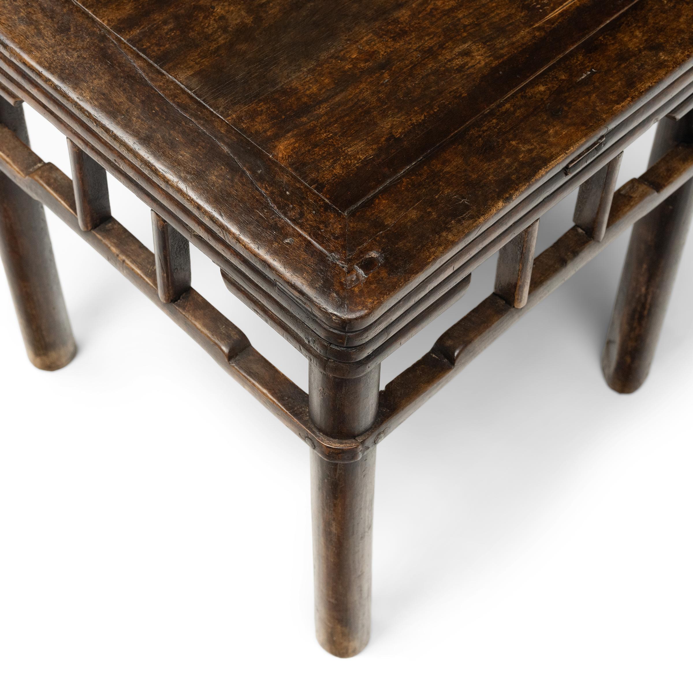 Pair of Chinese Stacked Stretcher Walnut Stools, c. 1850 For Sale 3
