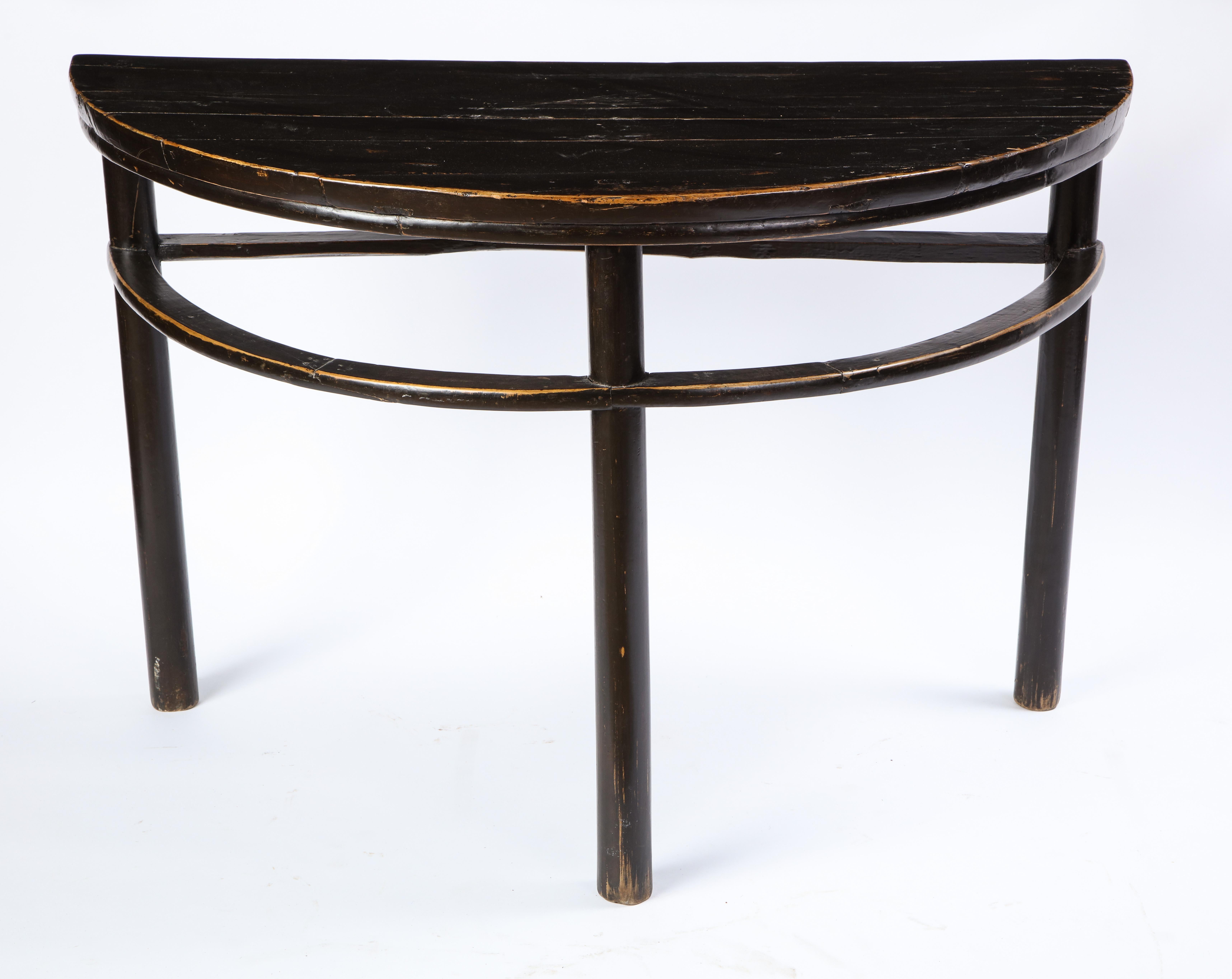 Pair of Chinese Stained Soft Wood Demilune Side Tables, 20th Century 5