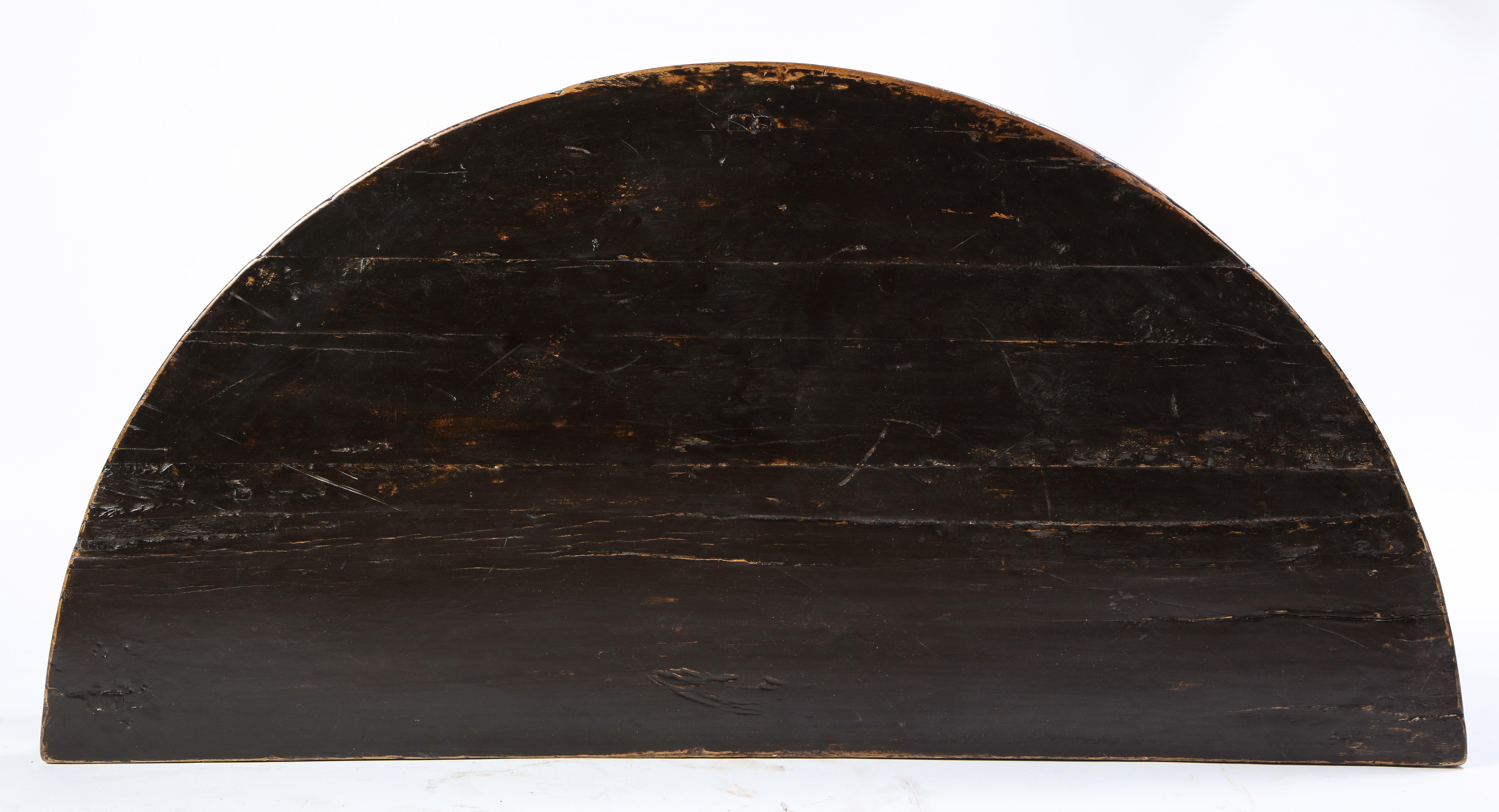 Pair of Chinese Stained Soft Wood Demilune Side Tables, 20th Century For Sale 12