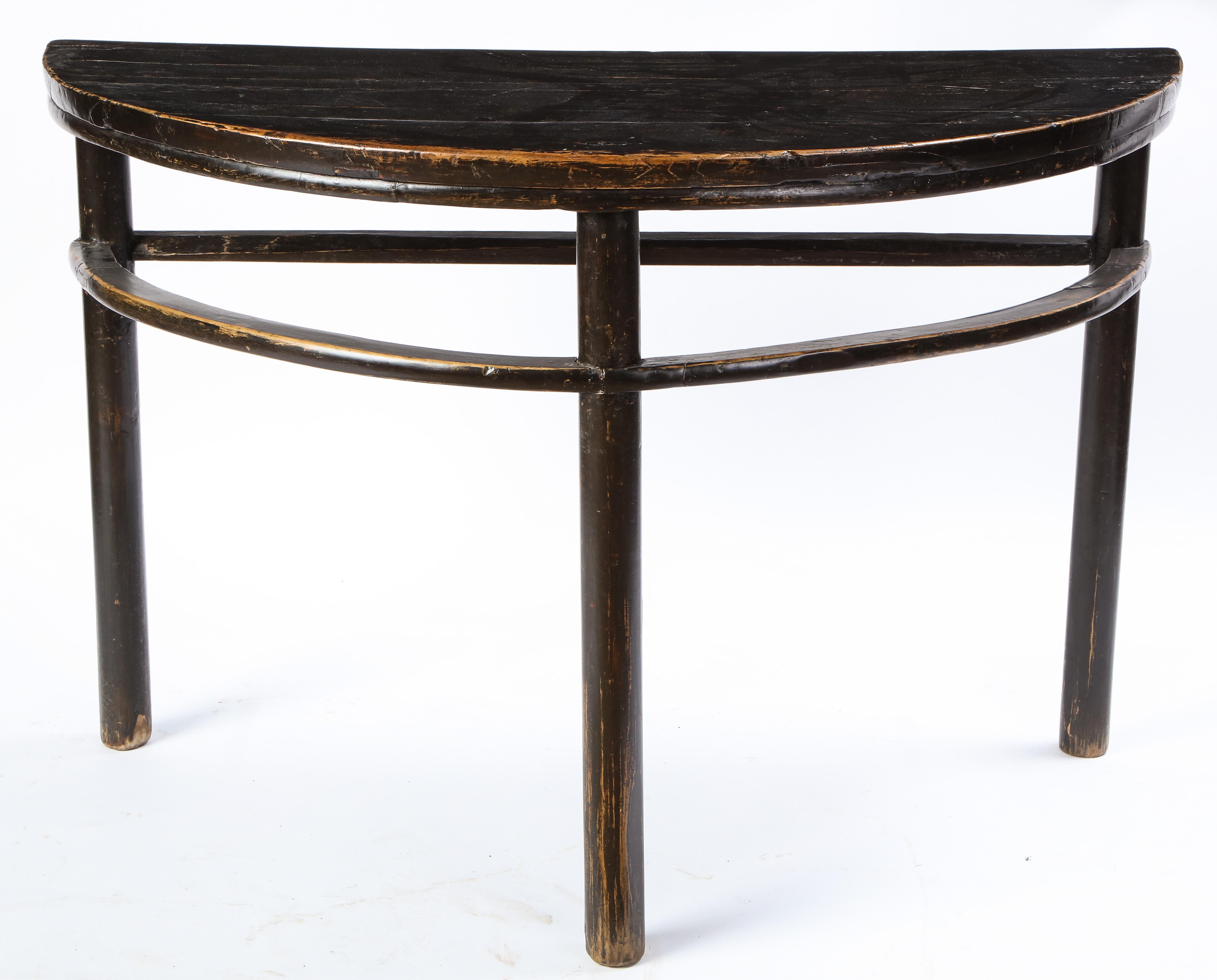 Pair of Chinese Stained Soft Wood Demilune Side Tables, 20th Century For Sale 14