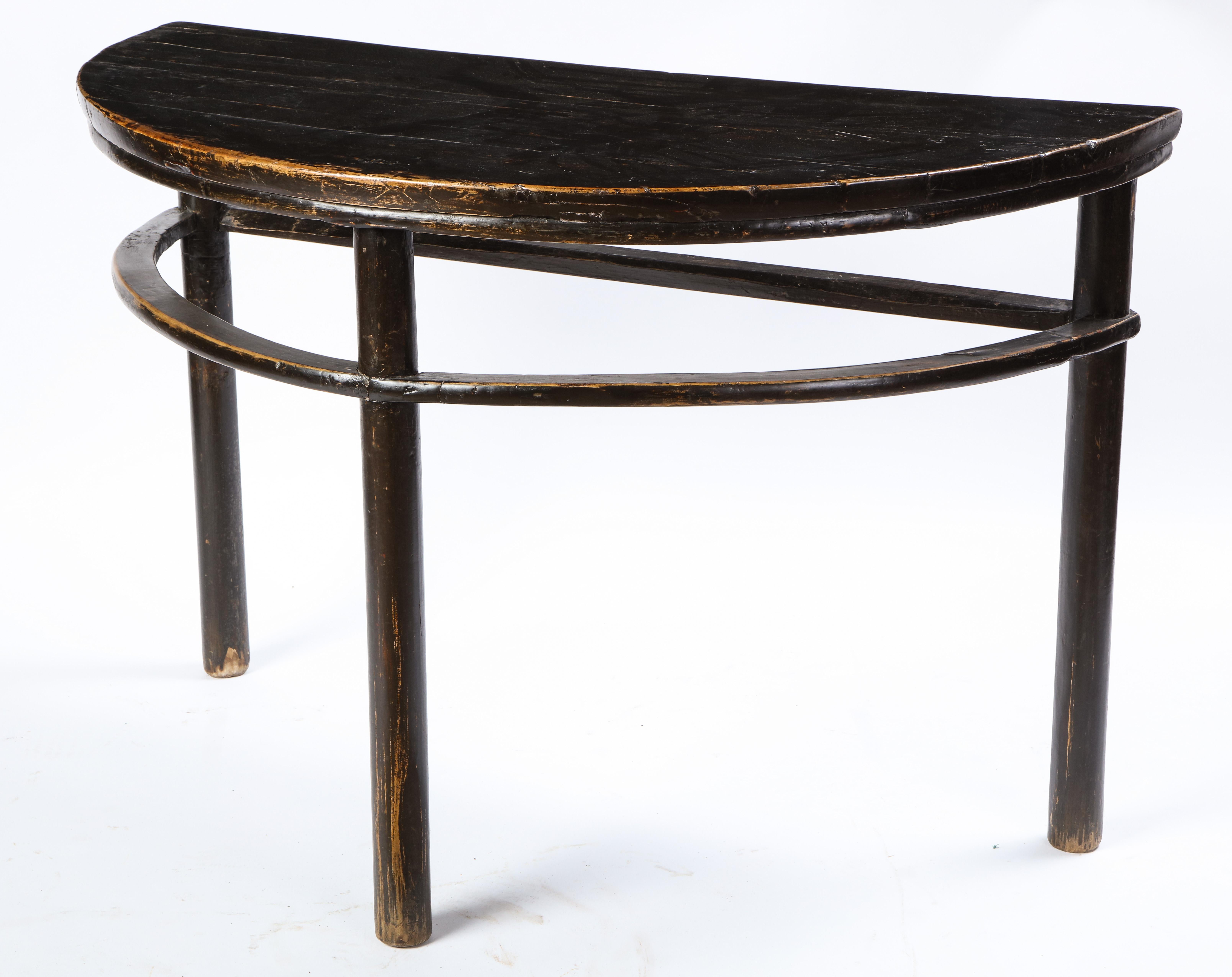 Pair of Chinese Stained Soft Wood Demilune Side Tables, 20th Century For Sale 15