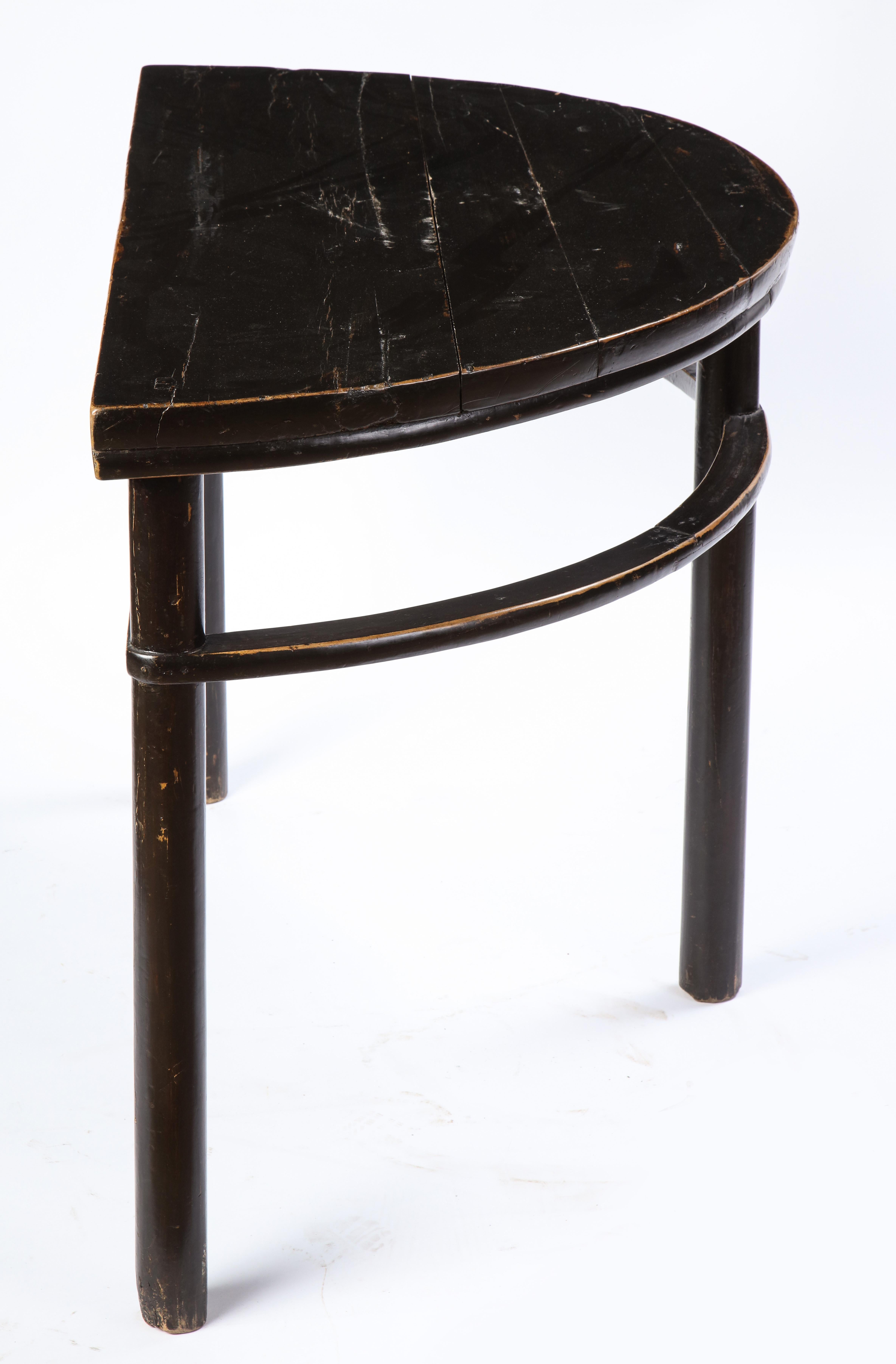 Pair of Chinese Stained Soft Wood Demilune Side Tables, 20th Century In Good Condition For Sale In New York, NY