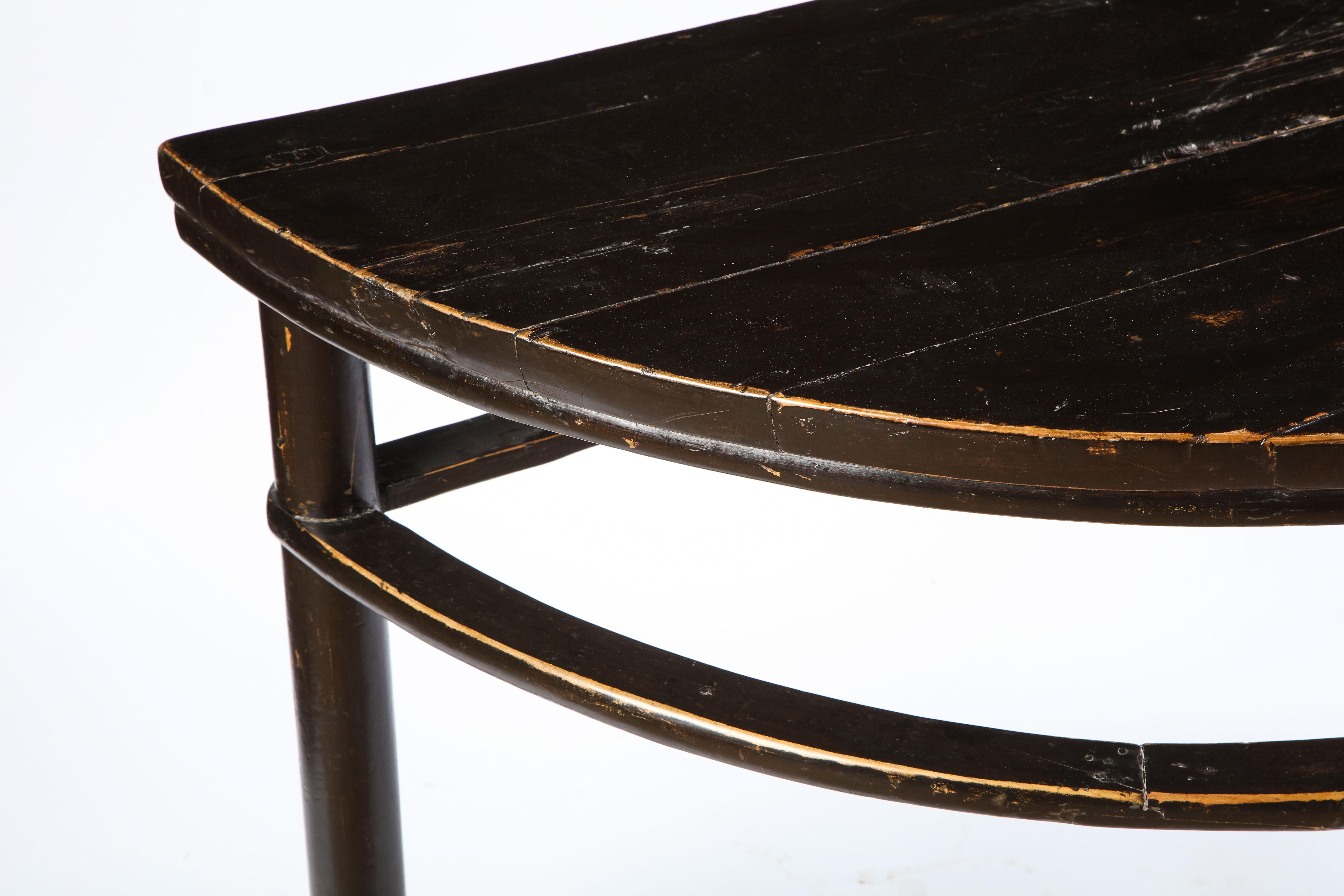 Pair of Chinese Stained Soft Wood Demilune Side Tables, 20th Century For Sale 4