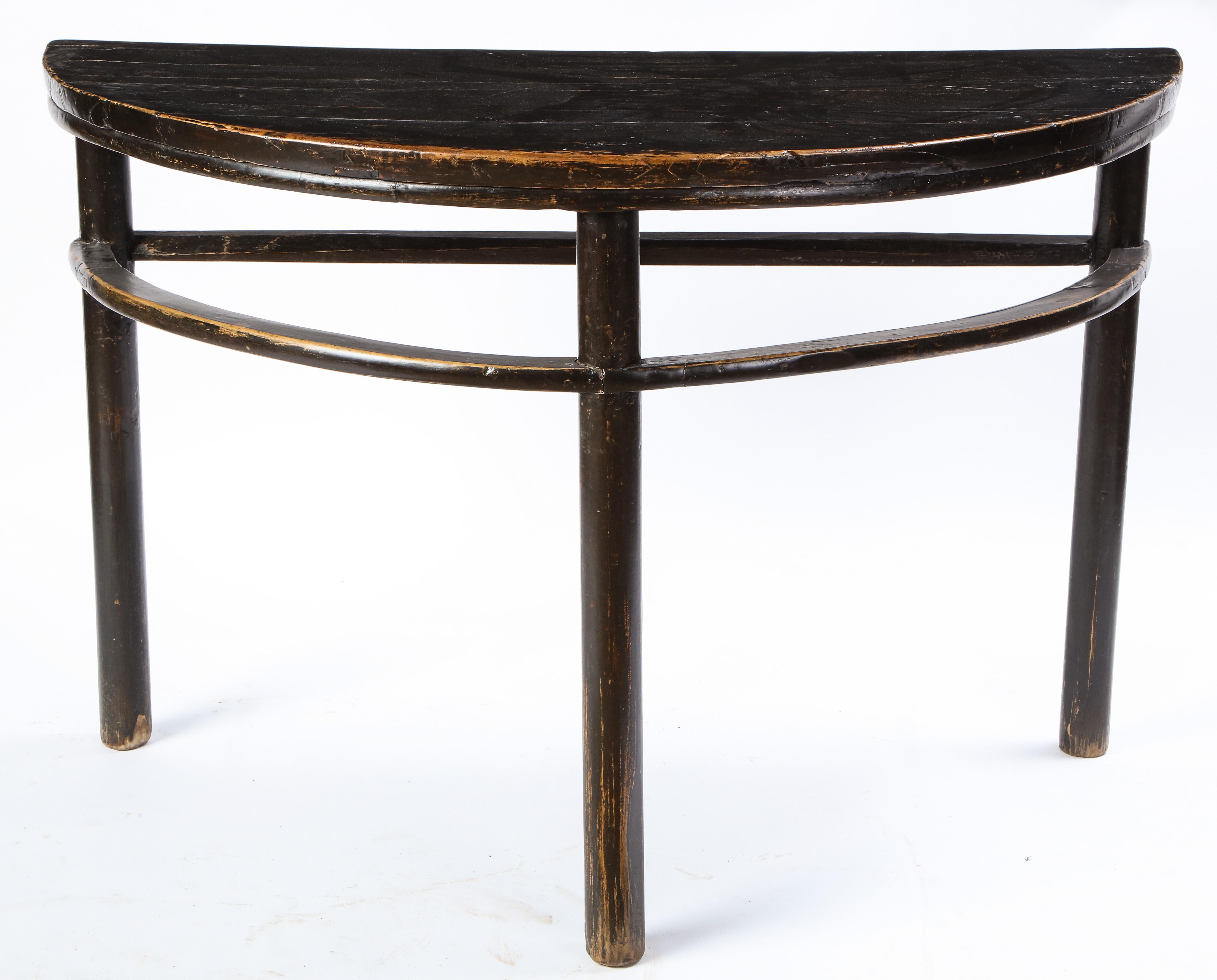 Pair of Chinese Stained Soft Wood Demilune Side Tables, 20th Century 1