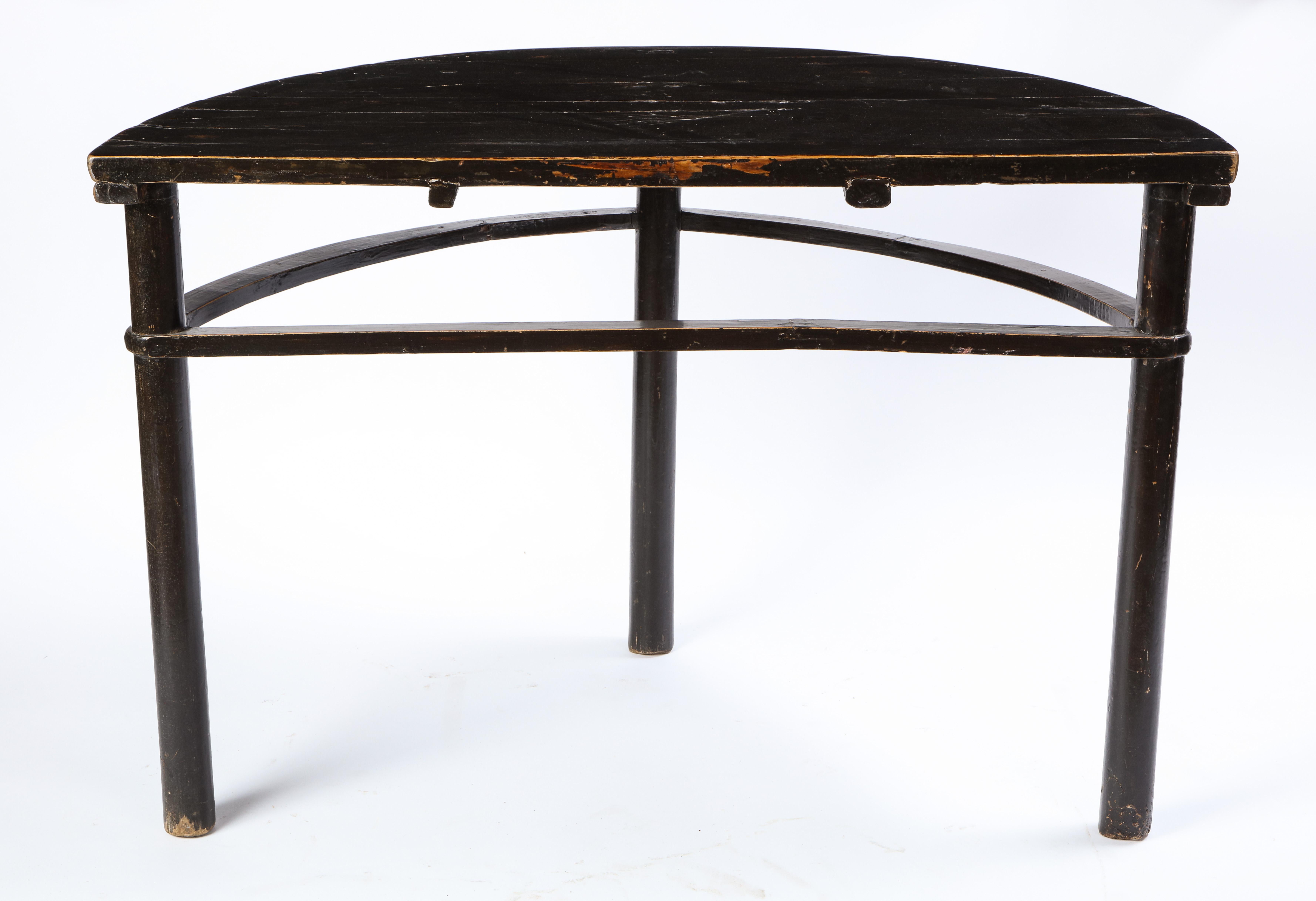 Pair of Chinese Stained Soft Wood Demilune Side Tables, 20th Century For Sale 5
