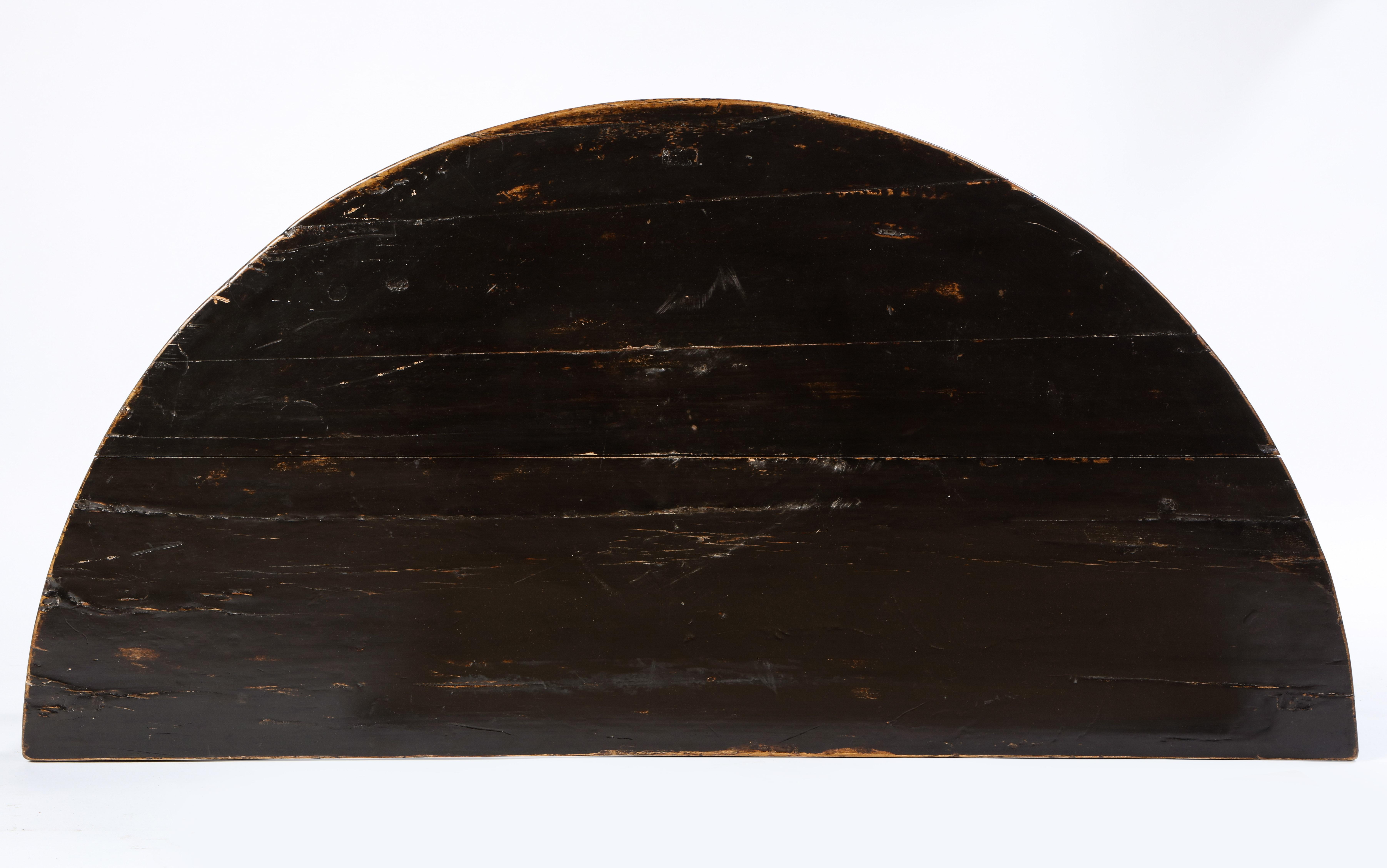 Pair of Chinese Stained Soft Wood Demilune Side Tables, 20th Century For Sale 6