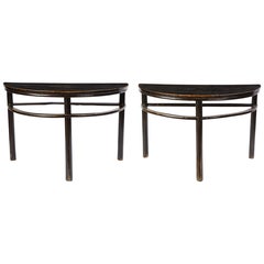 Pair of Chinese Stained Soft Wood Demilune Side Tables, 20th Century