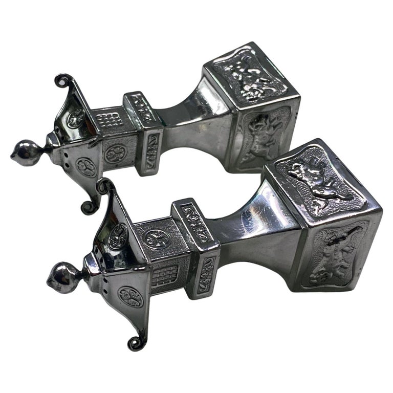 Pair of Chinese Sterling Silver Pagoda Casters For Sale at 1stDibs