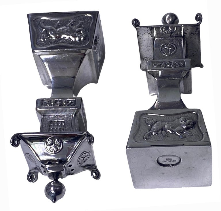 Pair of Chinese Sterling Silver Pagoda Casters For Sale at 1stDibs