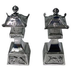 Pair of Chinese Sterling Silver Pagoda Casters