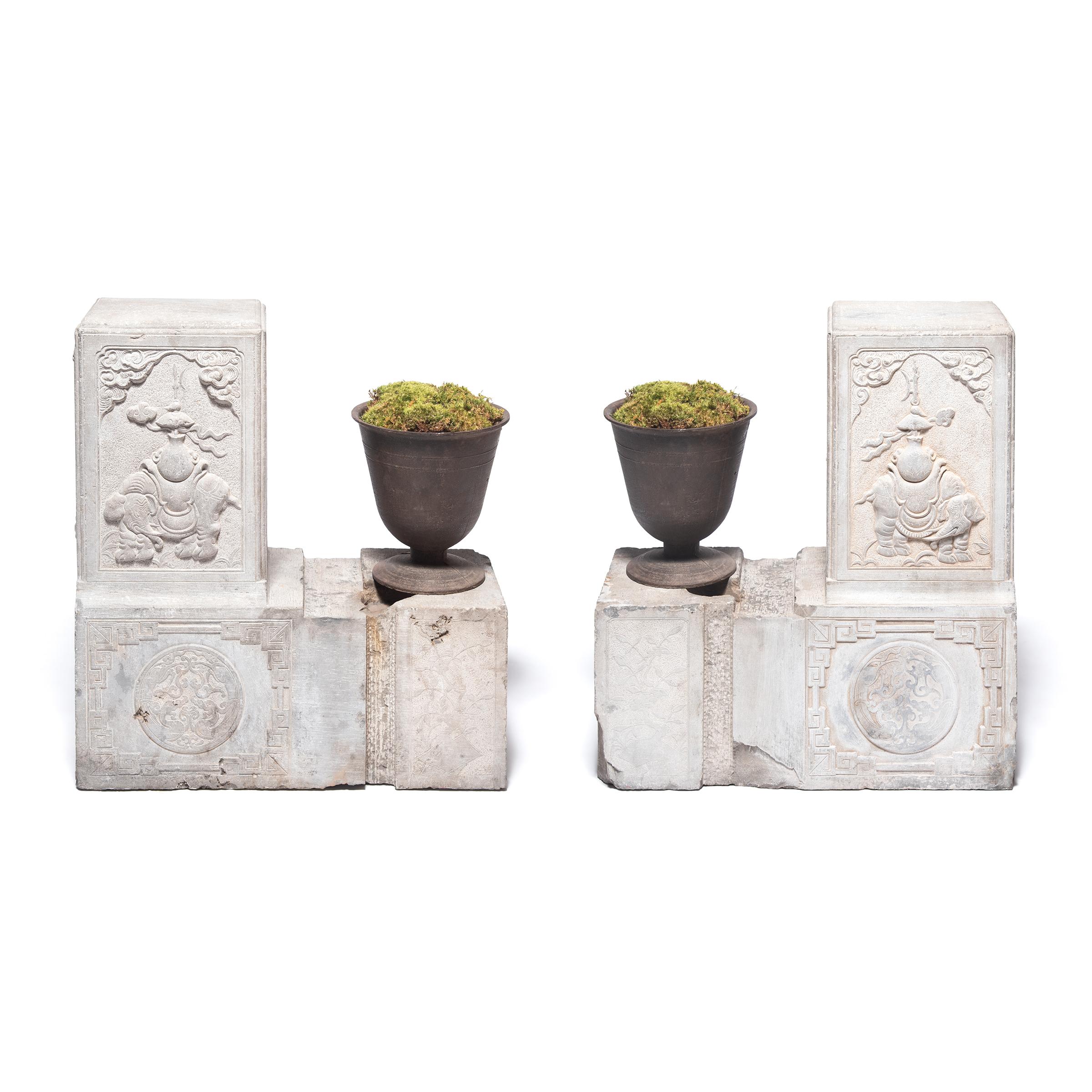 Pair of Chinese Stone Door Posts with Mythical Elephants, c. 1850 For Sale 5