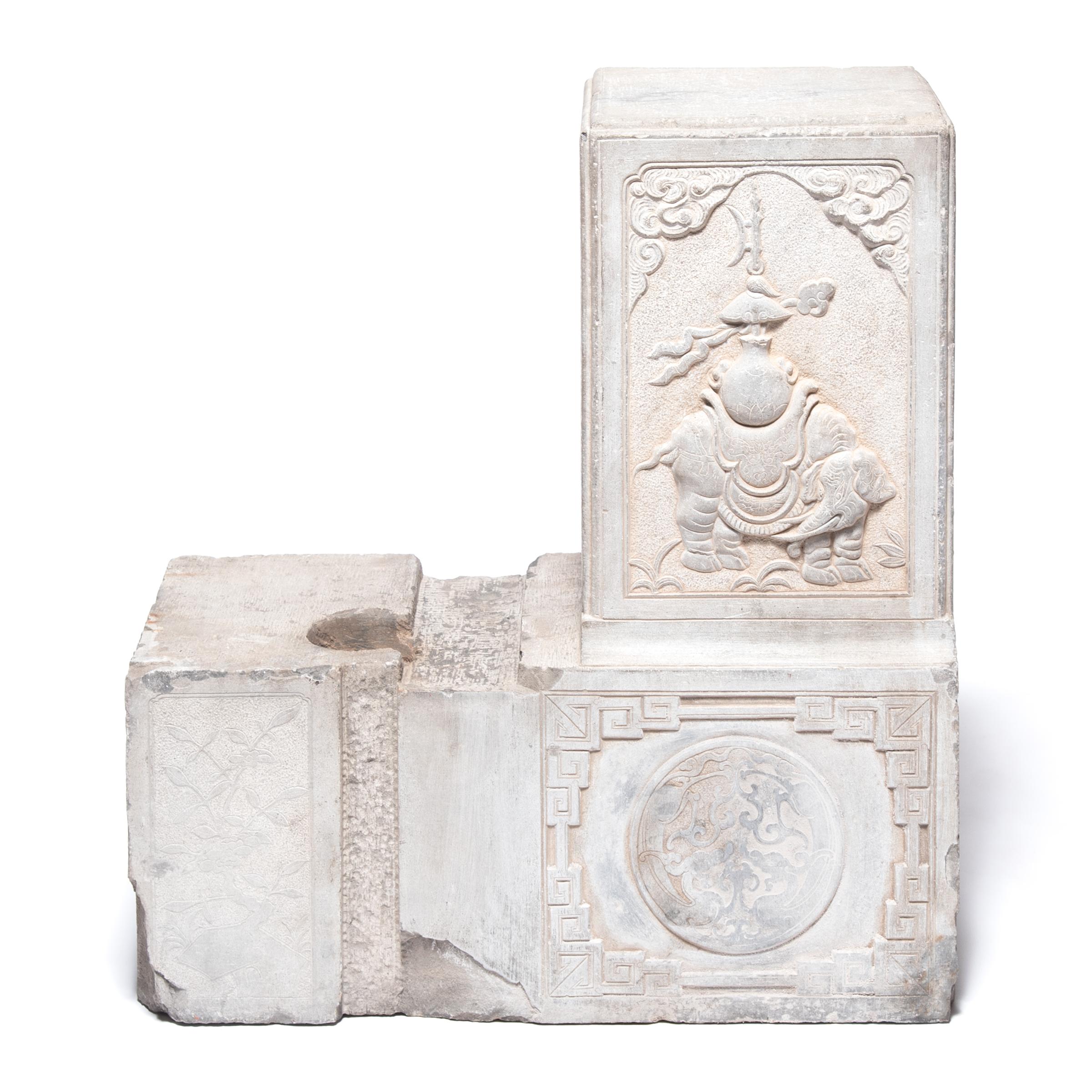 Limestone Pair of Chinese Stone Door Posts with Mythical Elephants, c. 1850 For Sale