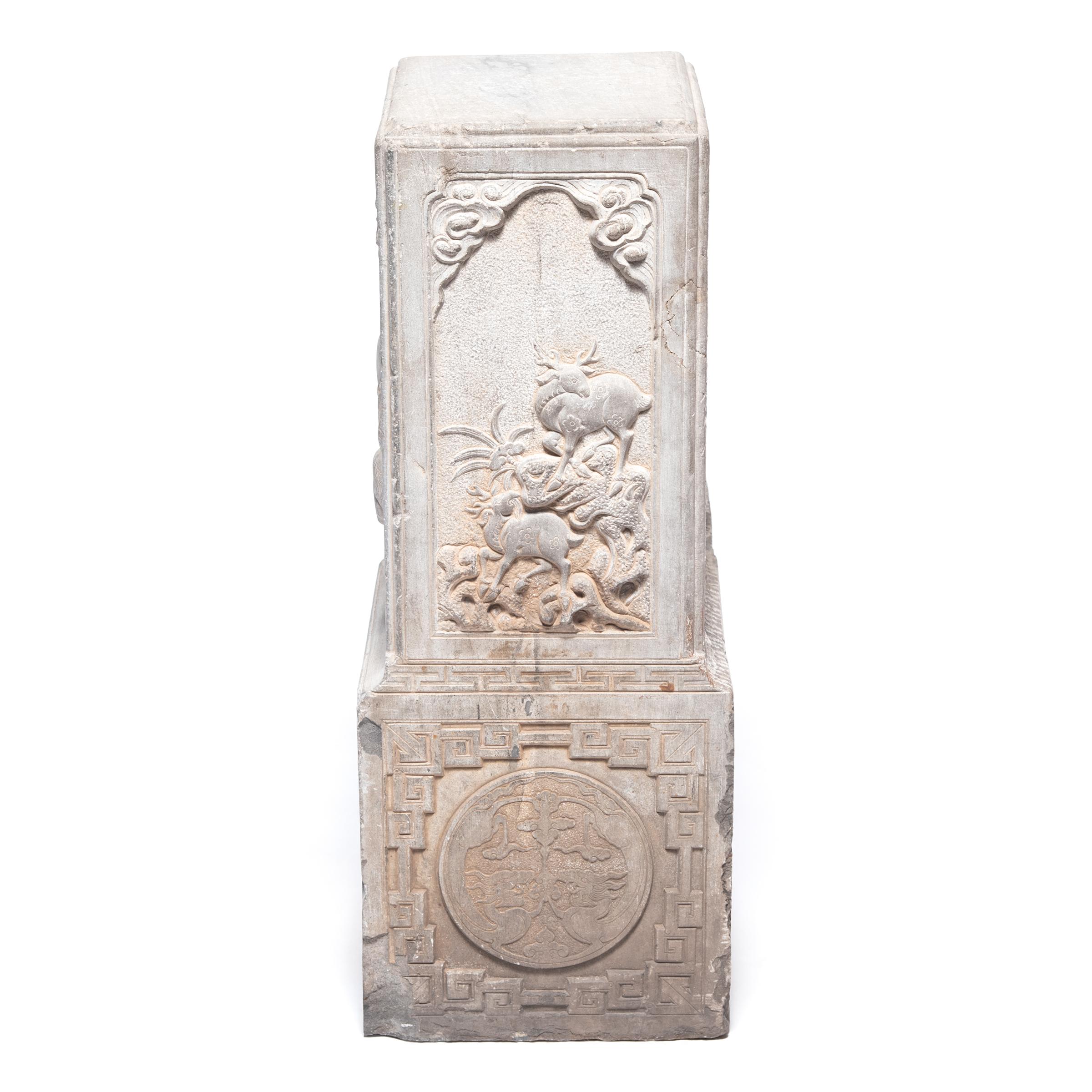 Pair of Chinese Stone Door Posts with Mythical Elephants, c. 1850 For Sale 1