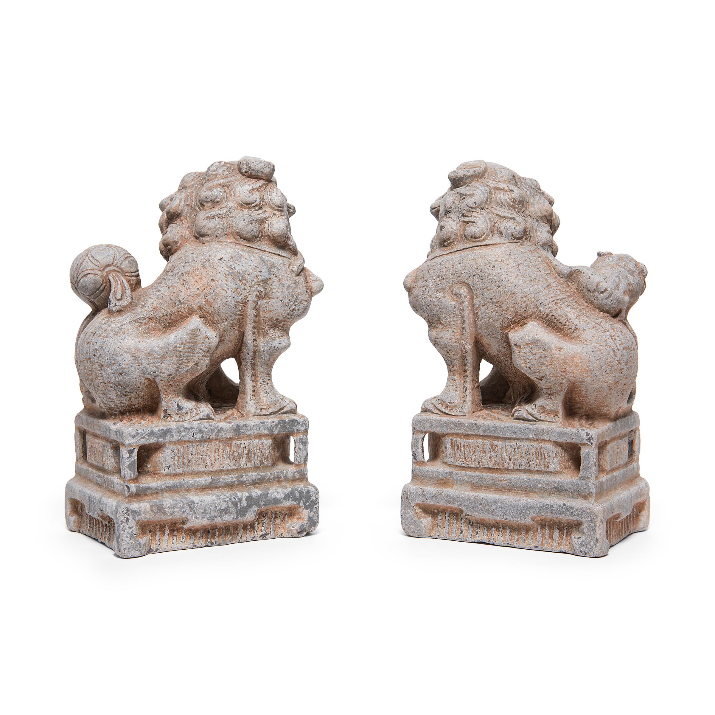 Pair of Chinese Stone Fu Lion Charms In Excellent Condition In Chicago, IL