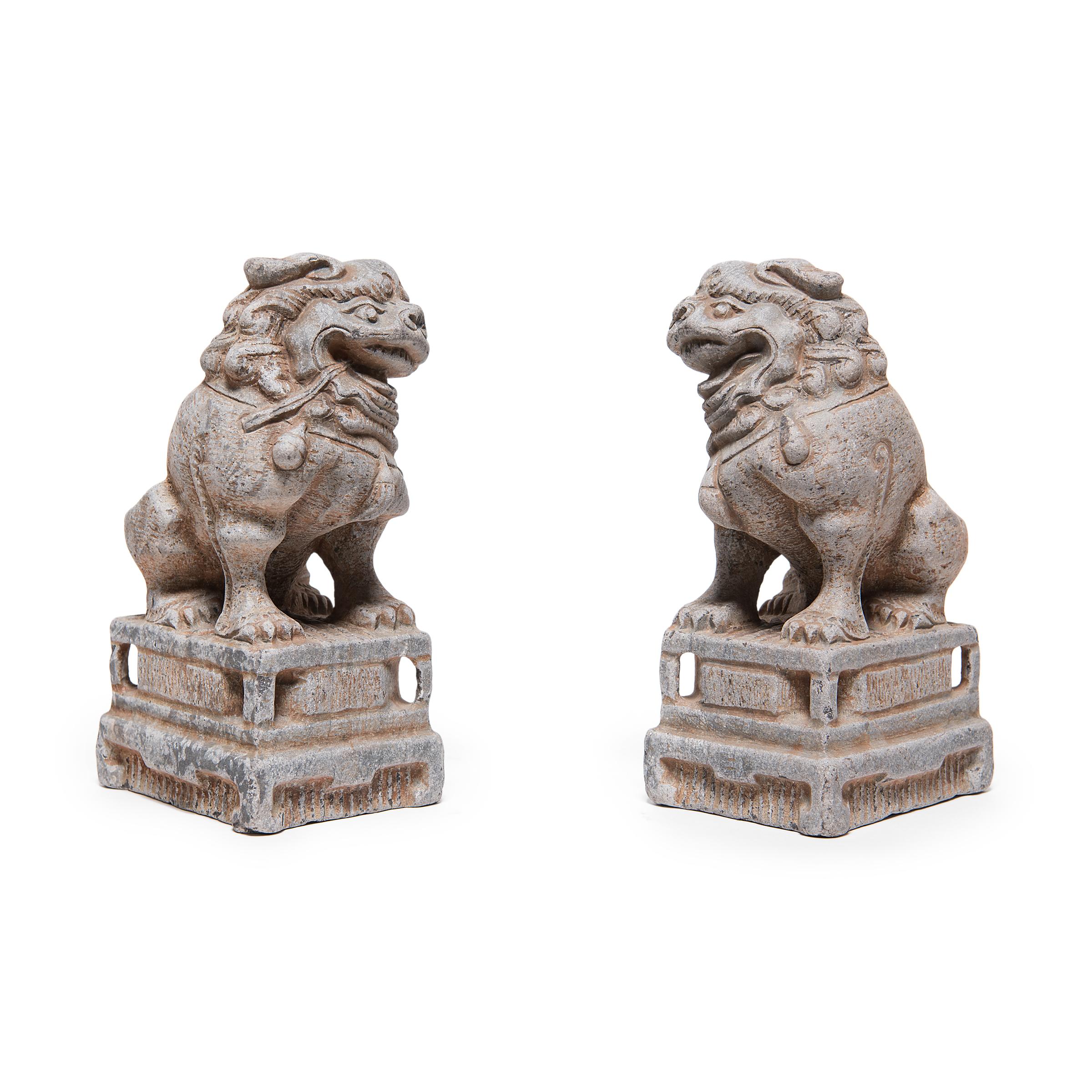 Contemporary Pair of Chinese Stone Fu Lion Charms