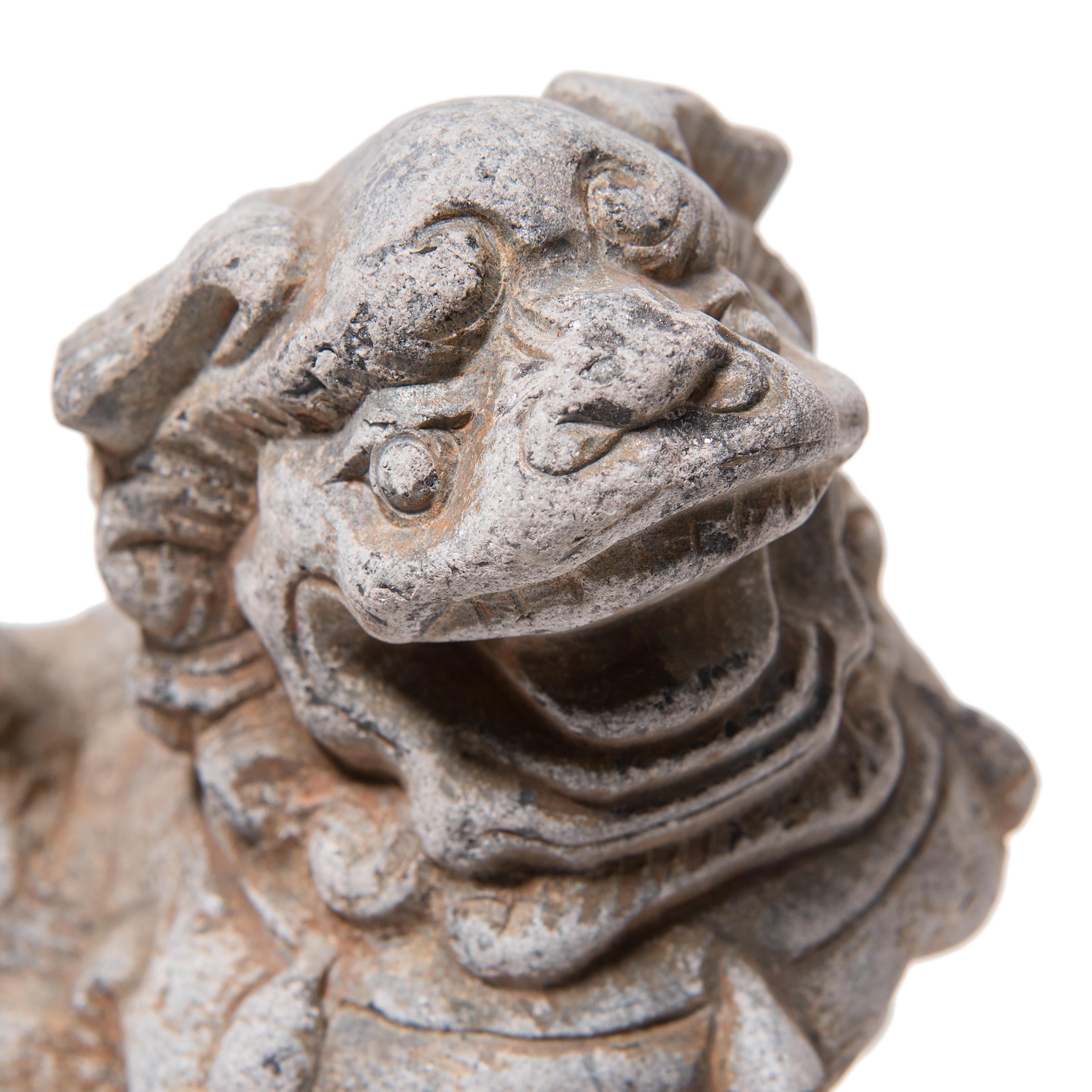 Limestone Pair of Chinese Stone Fu Lion Charms