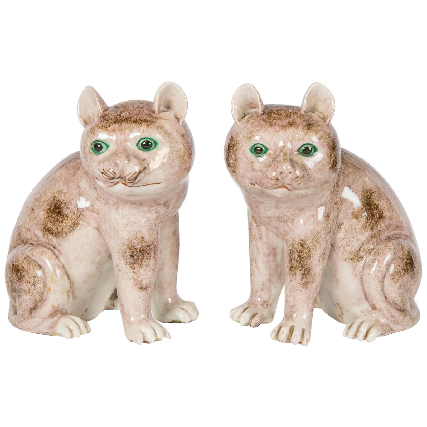 Pair of Chinese Stoneware Cats Qing Dynasty 19th Century