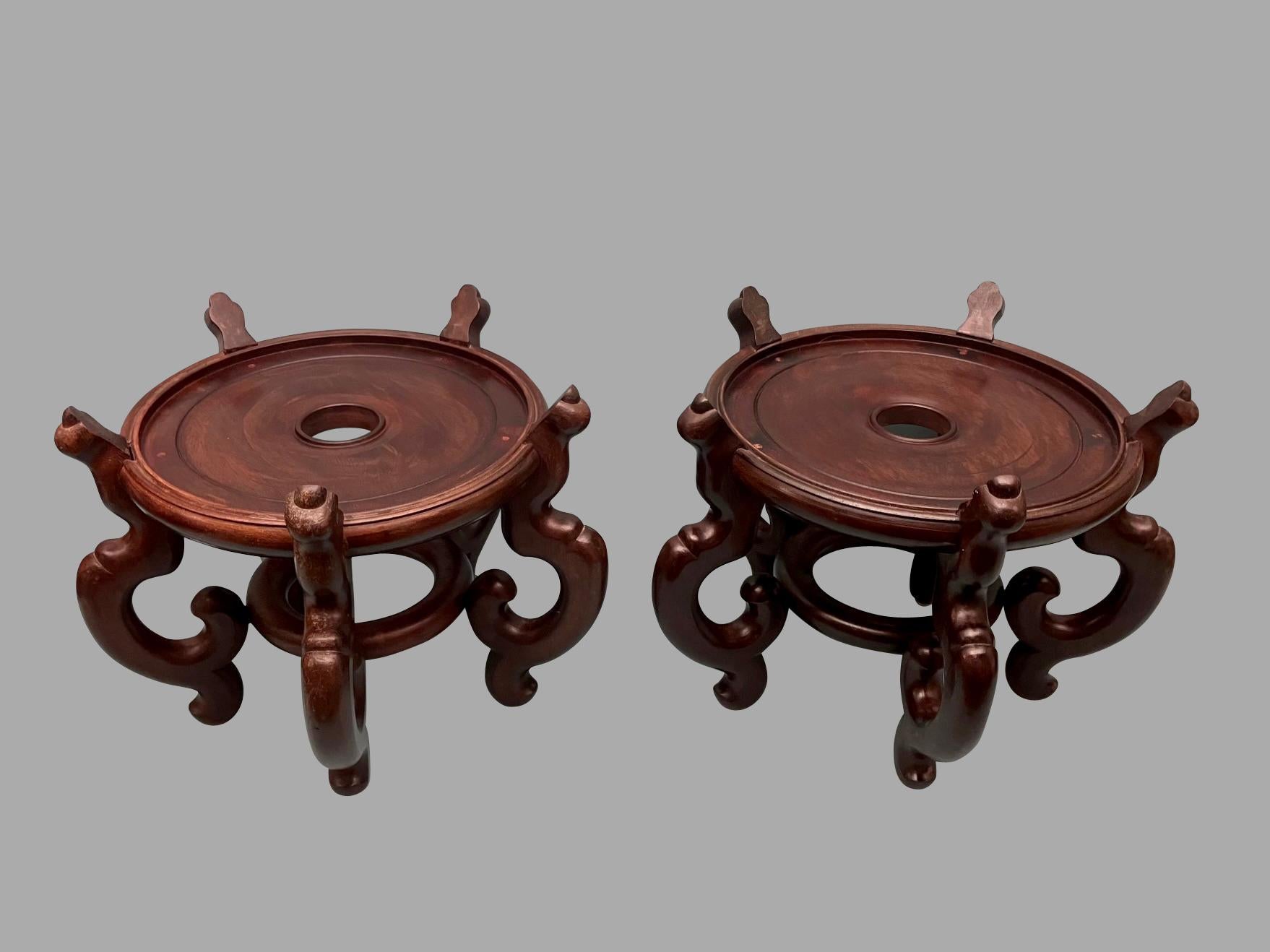 Pair of Chinese Stoneware Famille Verte Planters or Fishbowls on Hardwood Stands 11