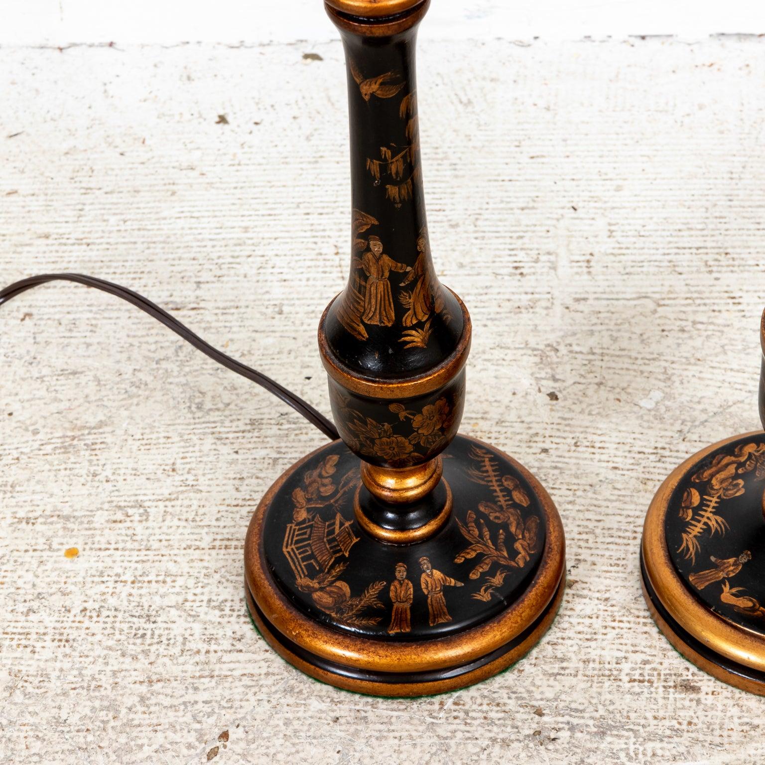 Pair of Chinese Style Candlestick Lamps In Good Condition For Sale In Stamford, CT