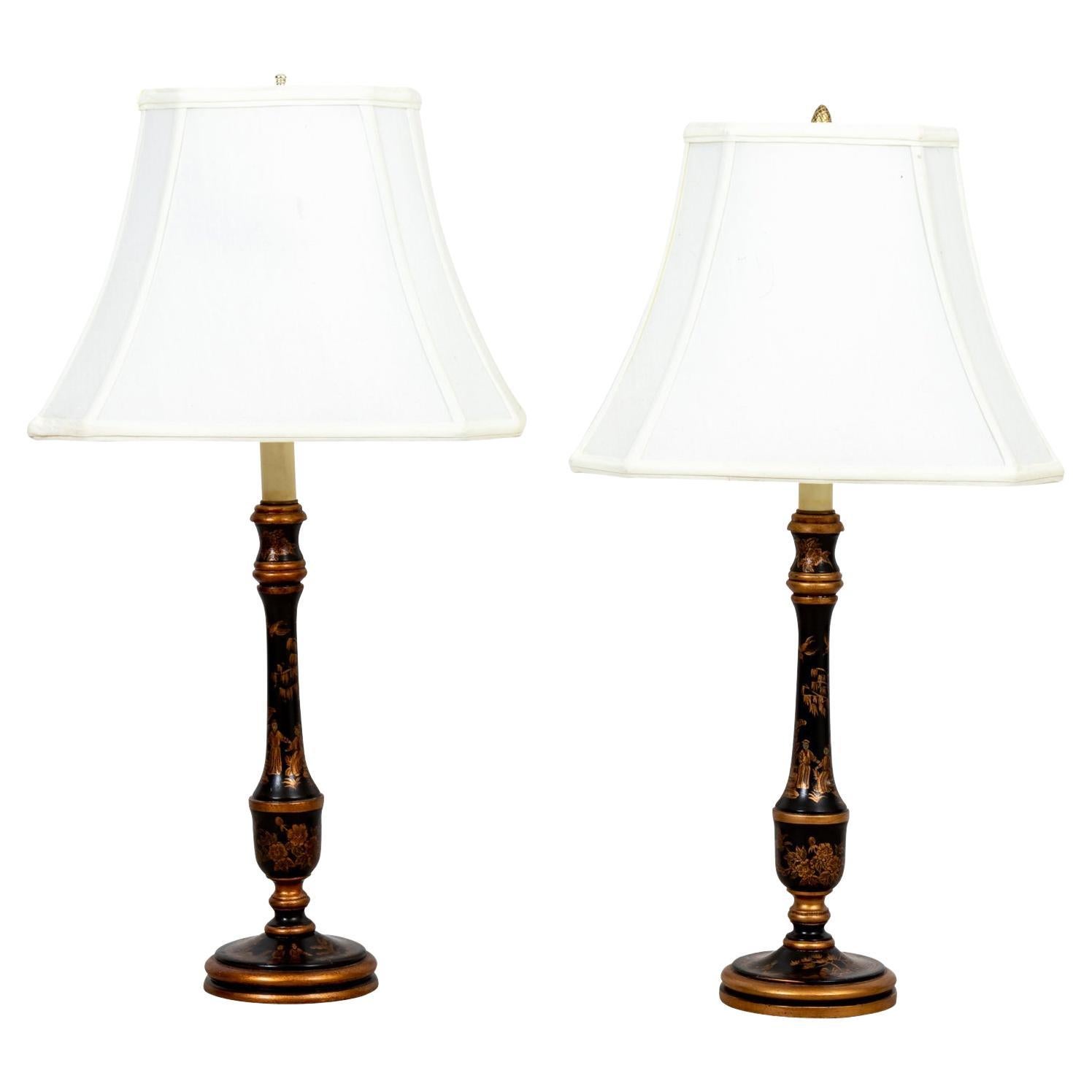 Pair of Chinese Style Candlestick Lamps For Sale