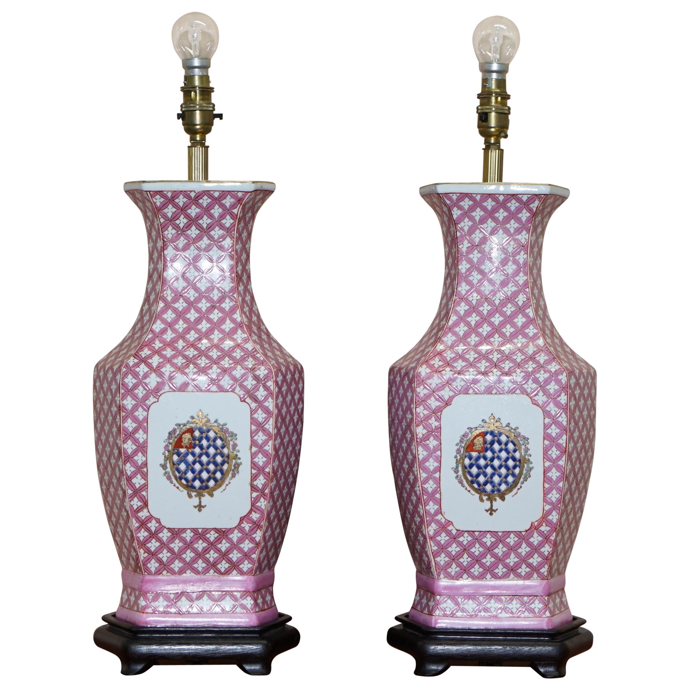 Pair of Chinese Style Ceramic Table Lamps with Gold Leaf Gilding from Tindle