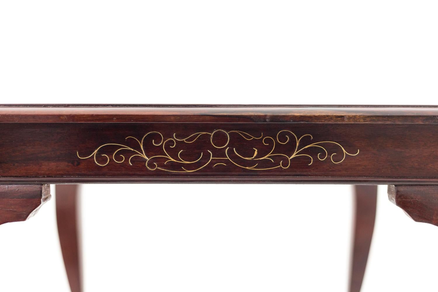 French Pair of Chinese Style End Tables in Mahogany and Gilt Brass, Early 20th Century