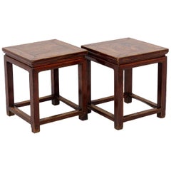 Pair of Chinese Style End Tables in Red Lacquered Wood, 19th Century