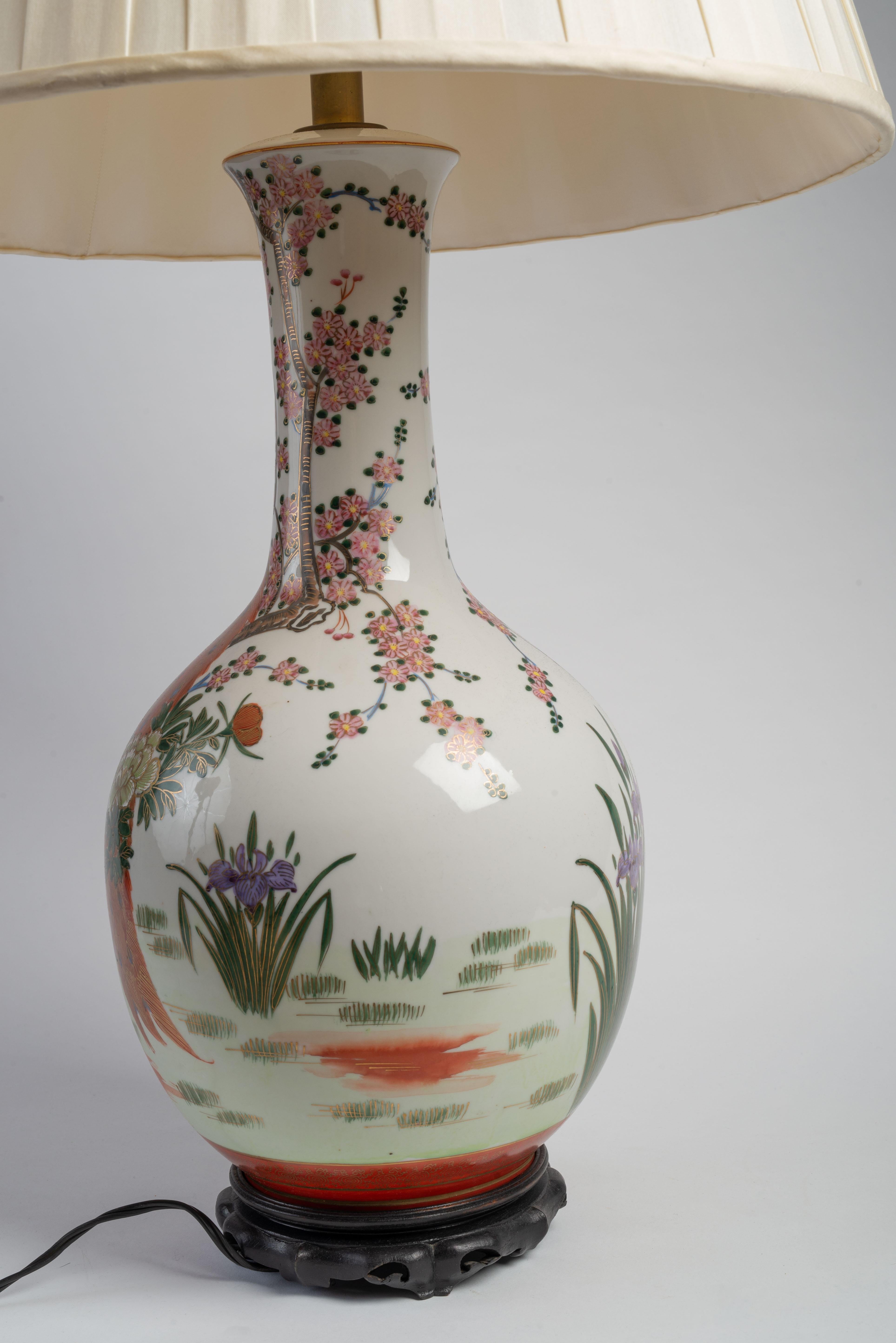 American Pair of Chinese Style Floral Porcelain Lamps  For Sale