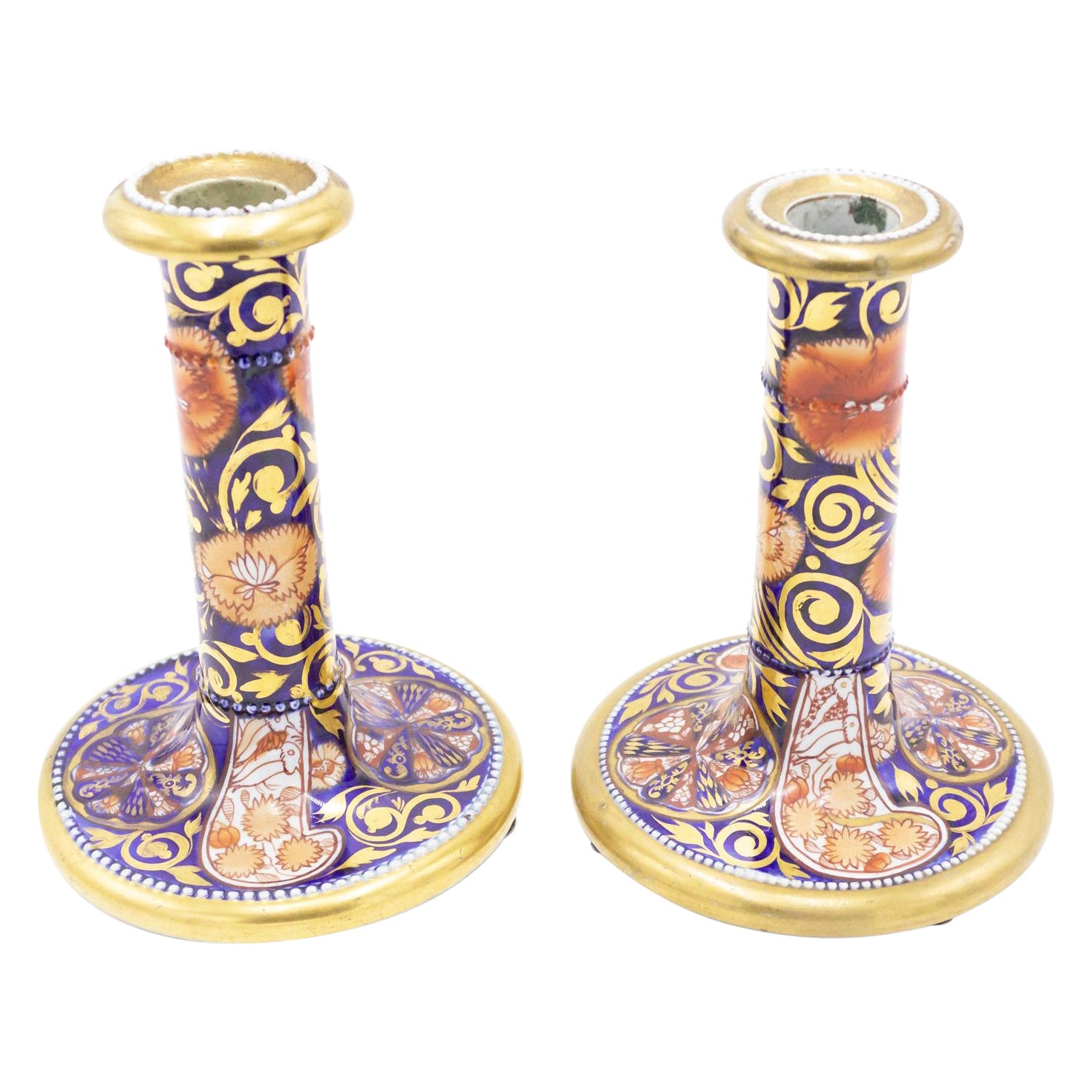 Pair of Chinese Style Imari Porcelain Candlesticks For Sale
