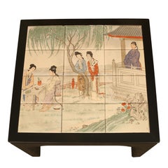 Pair of Chinese Style Inset Ceramic Tile Side Tables