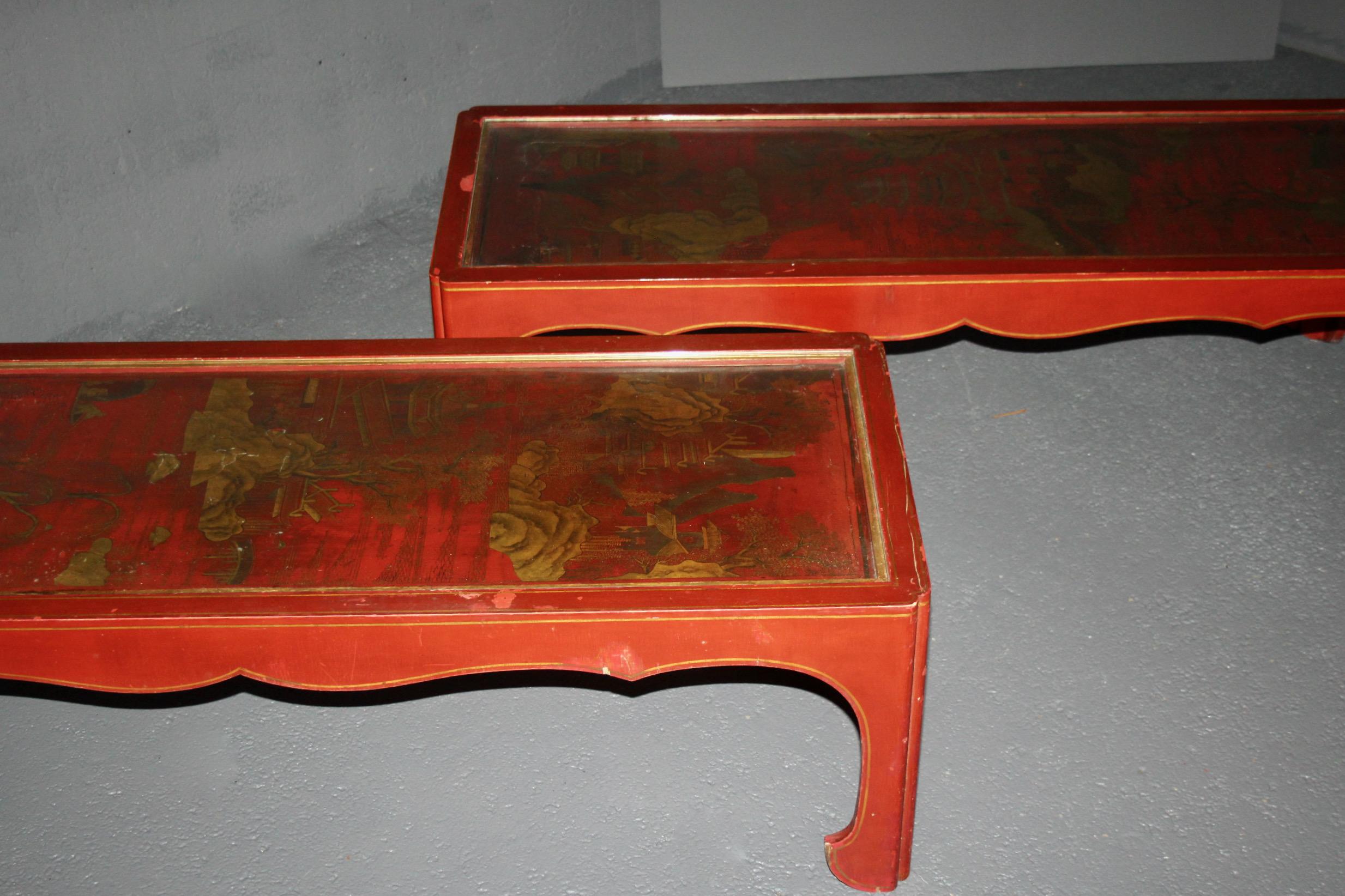 Pair of Chinese style painted coral color with motif under the glass For Sale 4