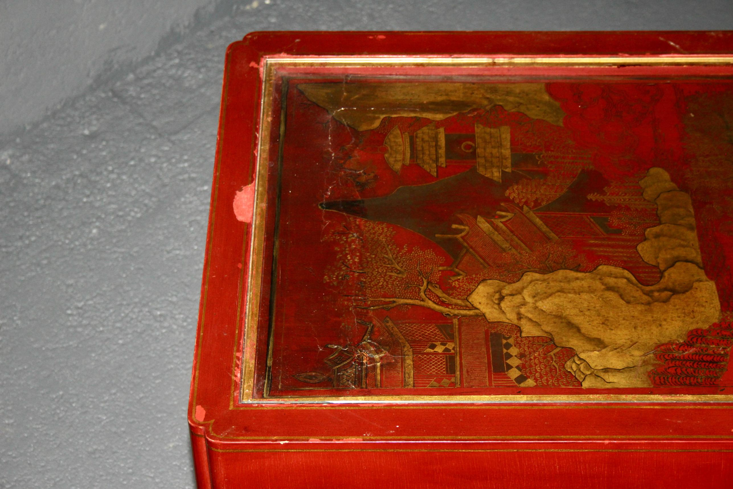 Pair of Chinese style painted coral color with motif under the glass For Sale 5