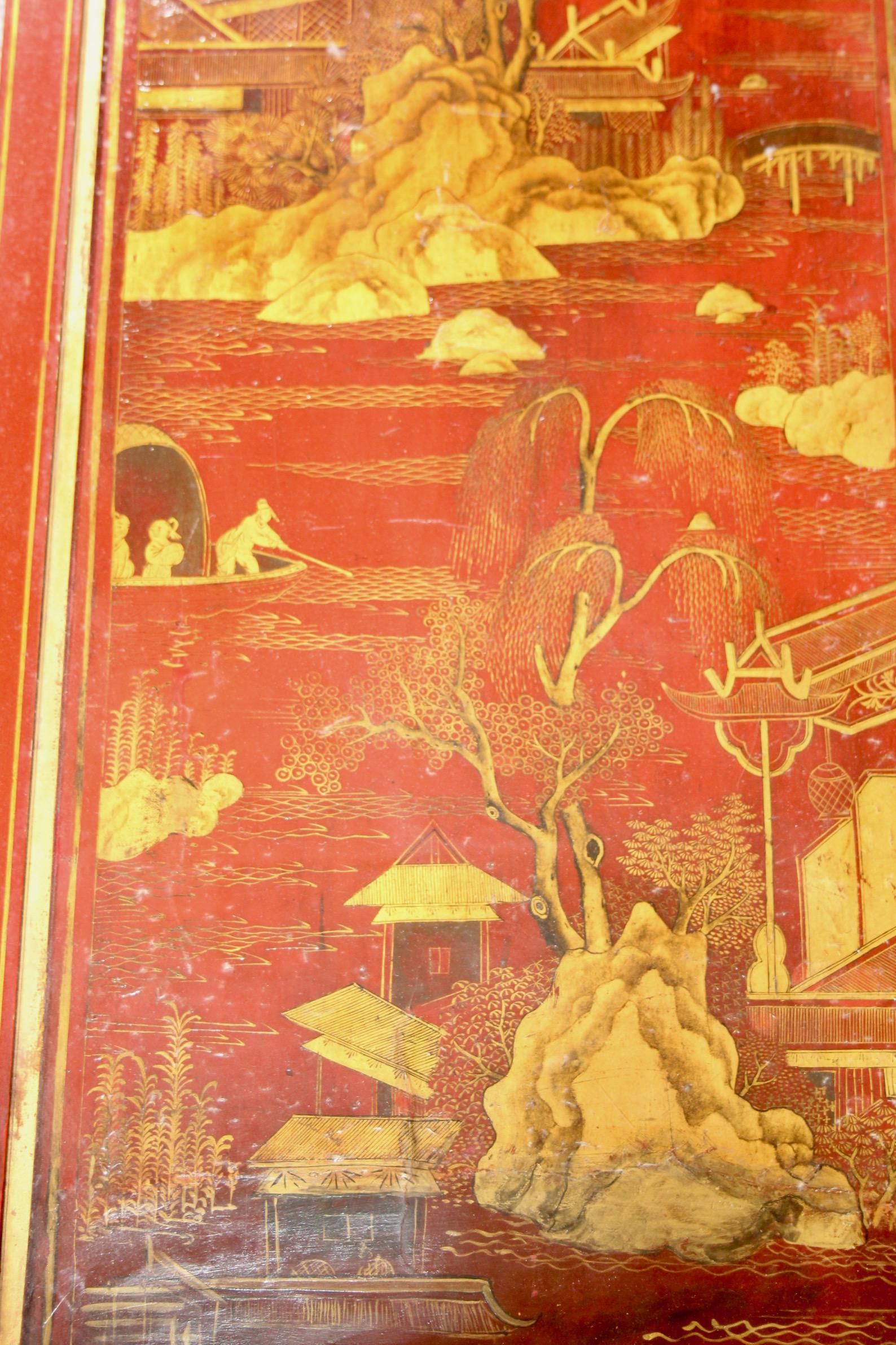 Pair of Chinese style painted coral color with motif under the glass For Sale 8