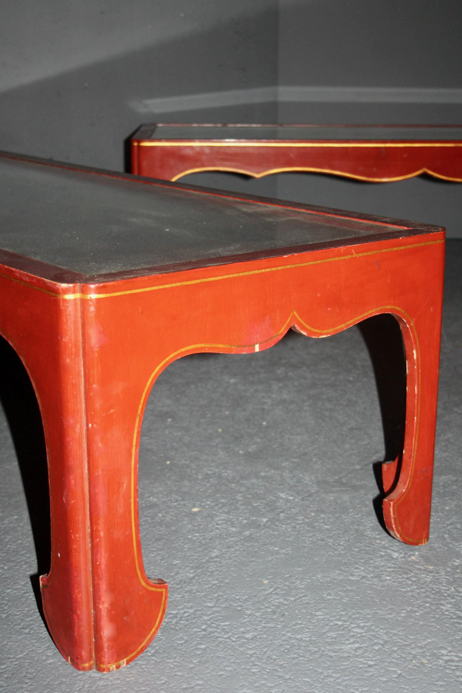 Pair of Chinese style painted coral color with motif under the glass For Sale 9