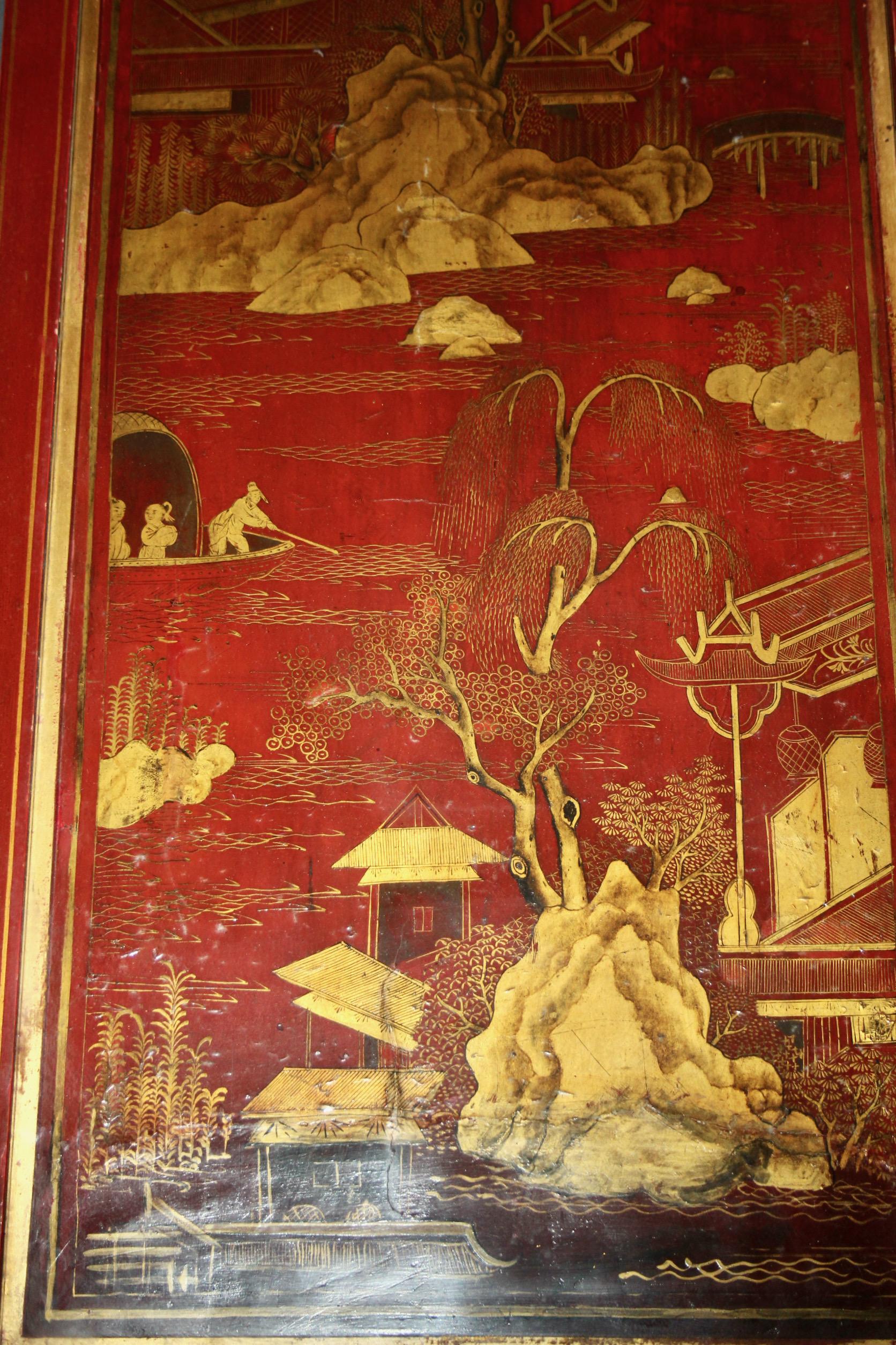 European Pair of Chinese style painted coral color with motif under the glass For Sale