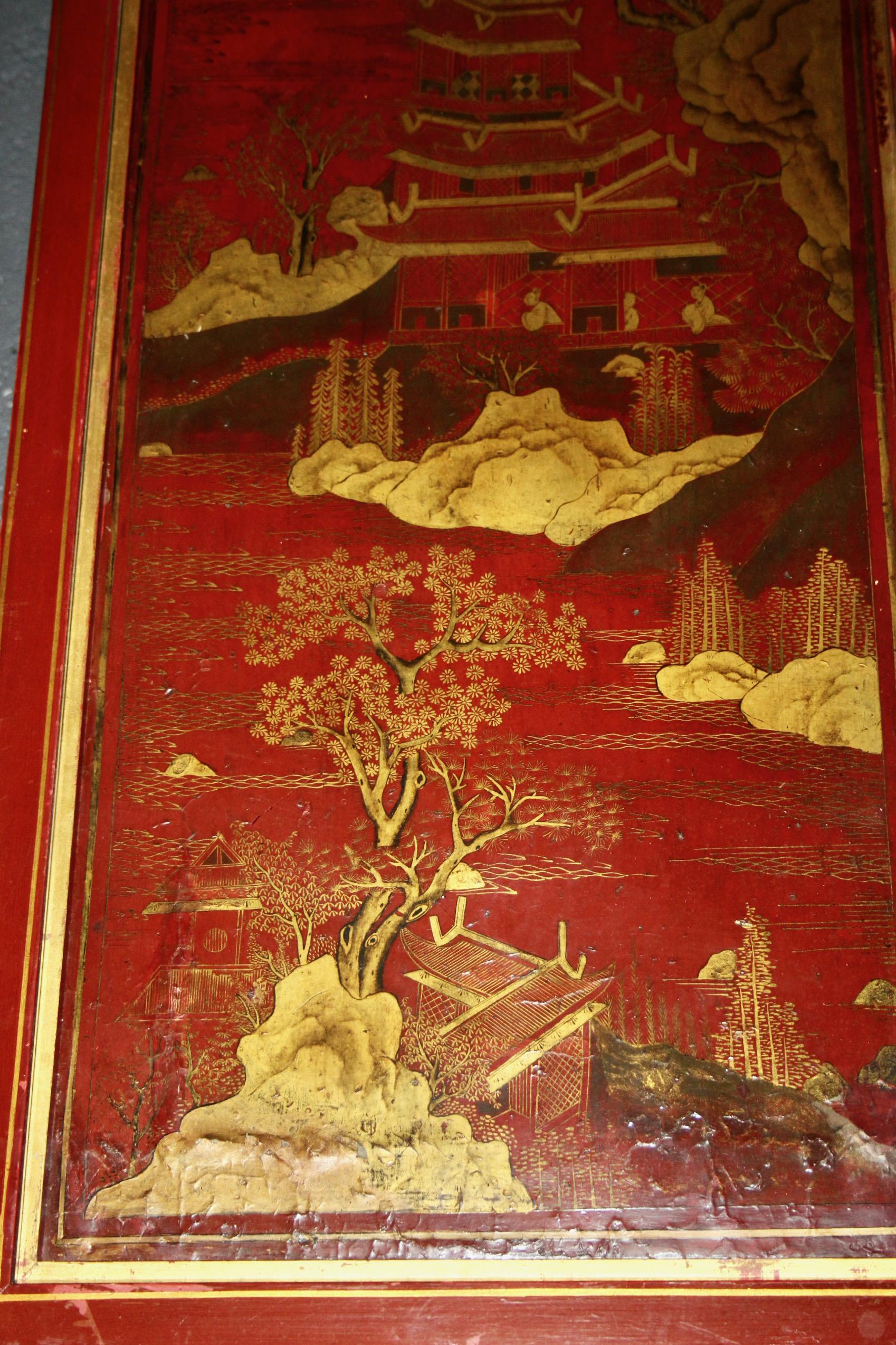 Pair of Chinese style painted coral color with motif under the glass For Sale 1