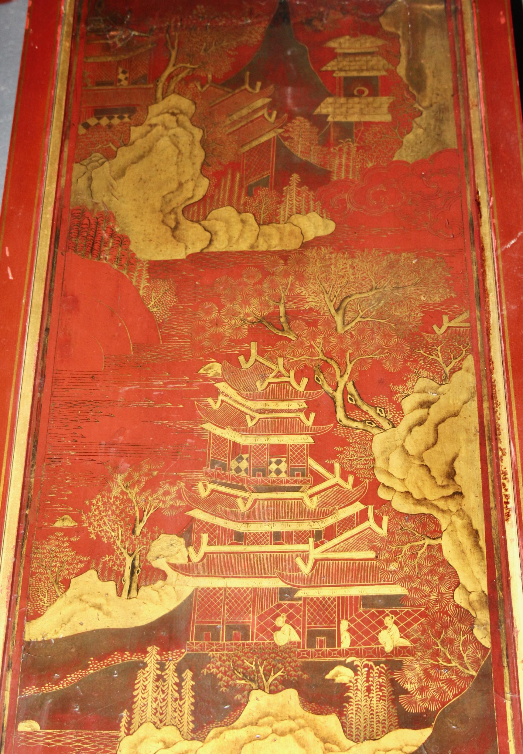 Pair of Chinese style painted coral color with motif under the glass For Sale 3