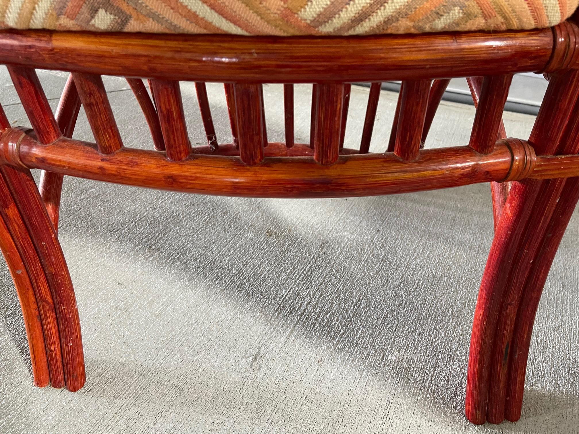 Pair of Chinese Style Red Lacquer Rattan Chairs Attributed to Roche Bobois 3