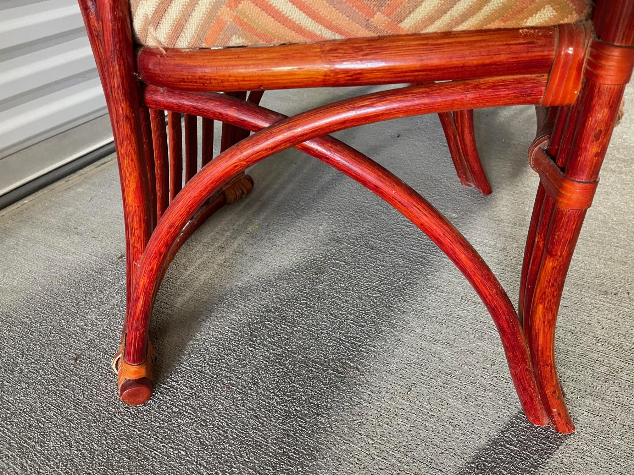 Pair of Chinese Style Red Lacquer Rattan Chairs Attributed to Roche Bobois 4